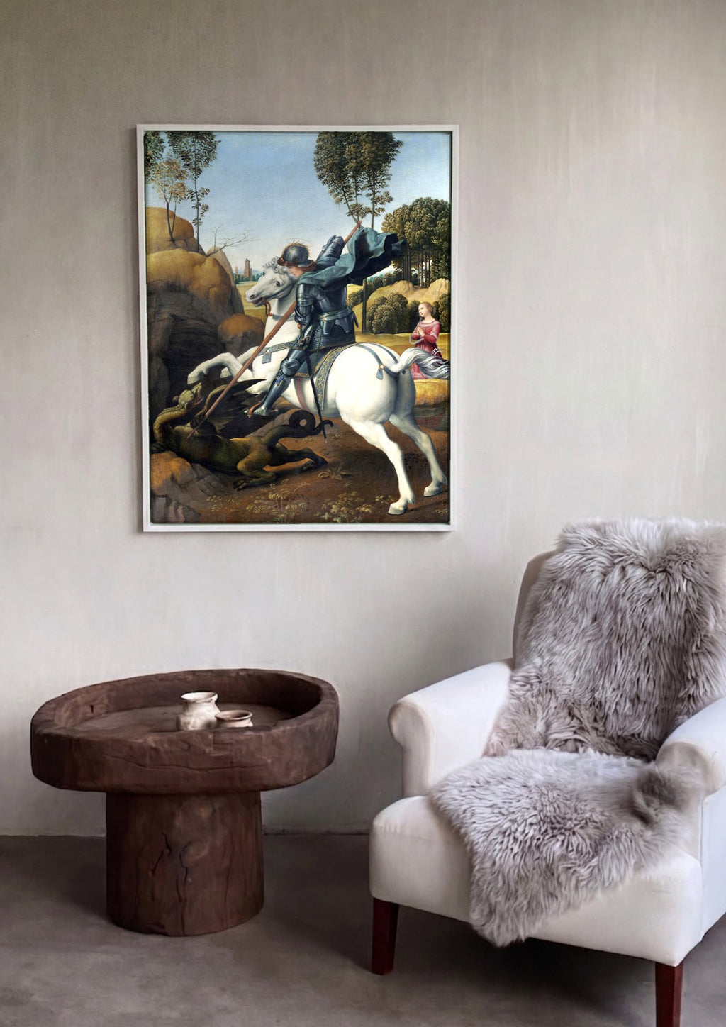Quadro Decorativo São Jorge e o Dragão - Rafael em ambiente decorado