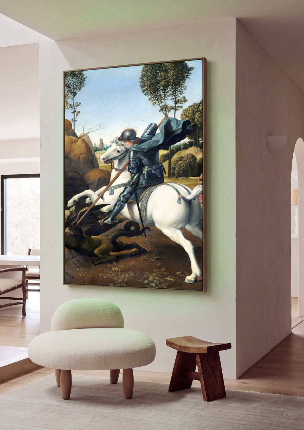Quadro Decorativo São Jorge e o Dragão - Rafael em ambiente decorado