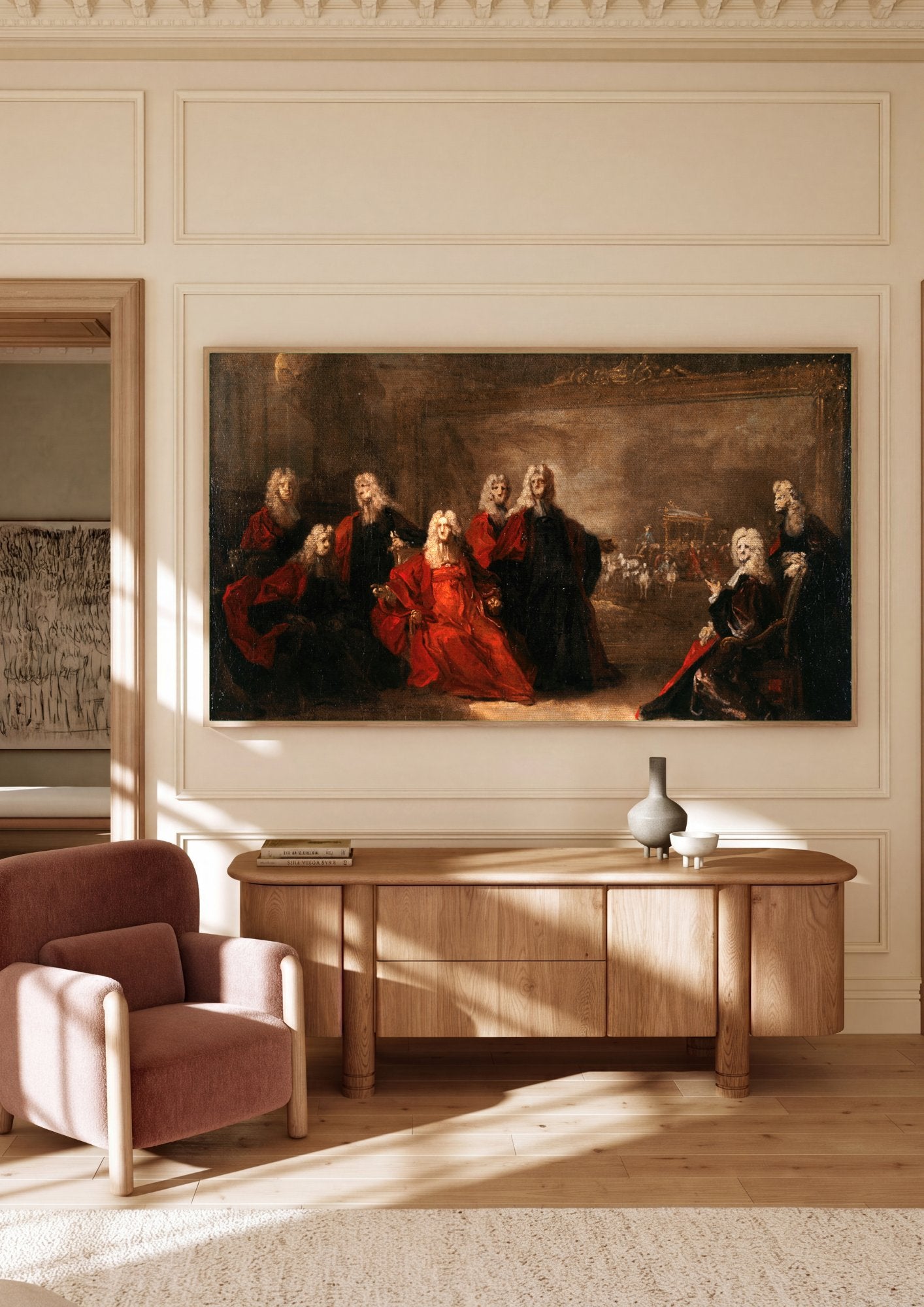 Quadro Decorativo A Chegada do Cortejo Real - Nicolas de Largillière em ambiente decorado