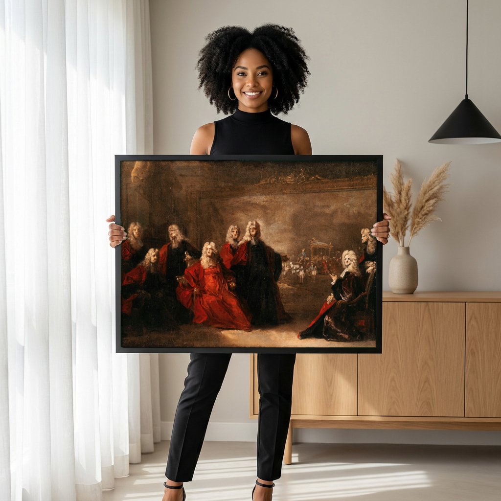Quadro Decorativo A Chegada do Cortejo Real - Nicolas de Largillière com modelo em ambiente