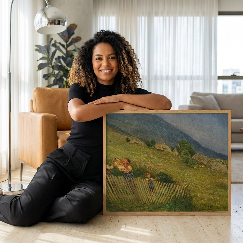Quadro Decorativo Cena Rural ao Pôr do Sol - Hans Thoma com modelo em ambiente