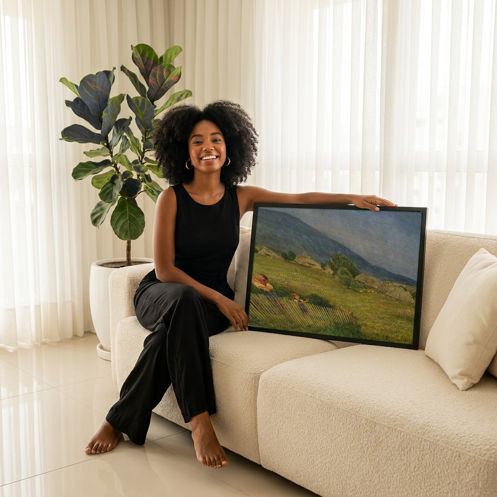 Quadro Decorativo Cena Rural ao Pôr do Sol - Hans Thoma com modelo em ambiente