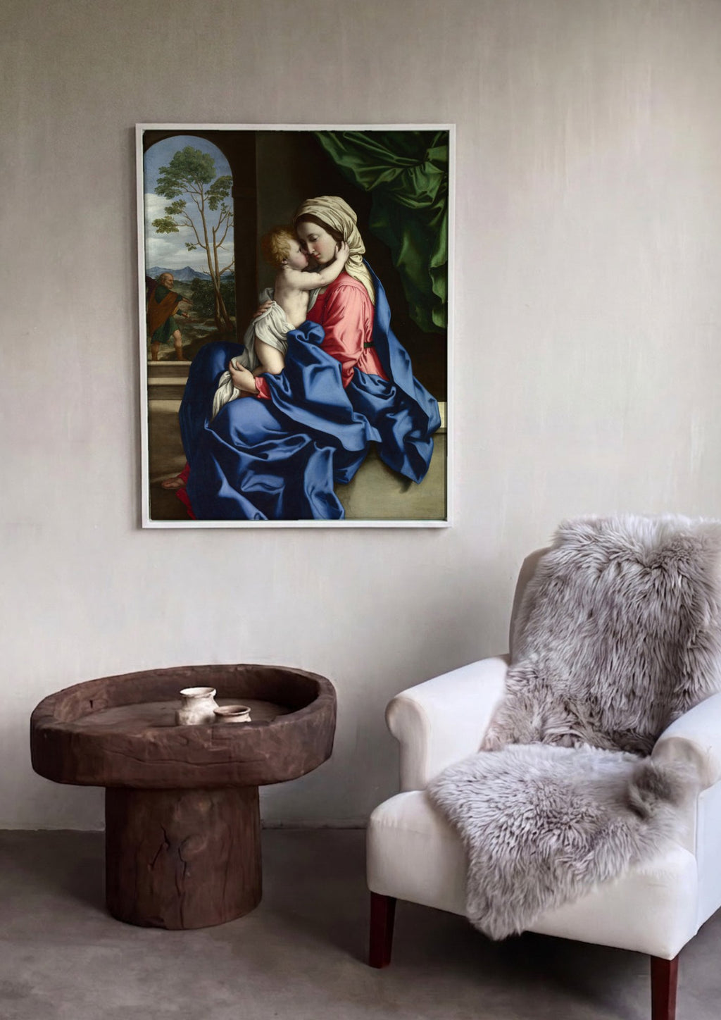 Quadro Decorativo Madonna com o Menino - Sassoferrato em ambiente decorado