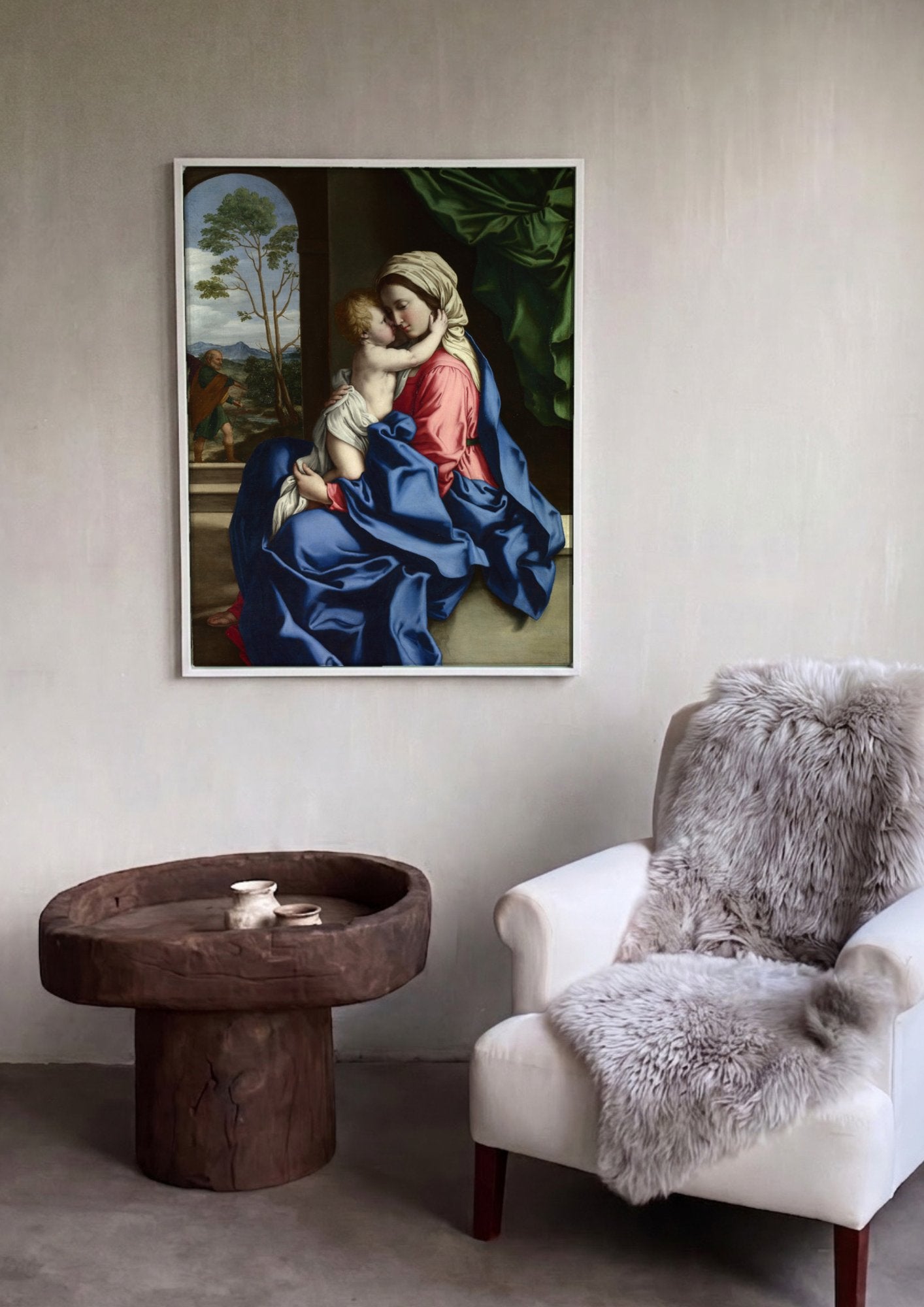 Quadro Decorativo Madonna com o Menino - Sassoferrato em ambiente decorado
