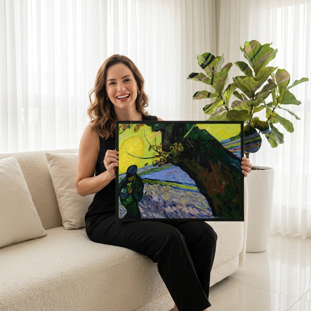 Quadro Decorativo O Semeador ao Pôr do Sol - Van Gogh com modelo em ambiente