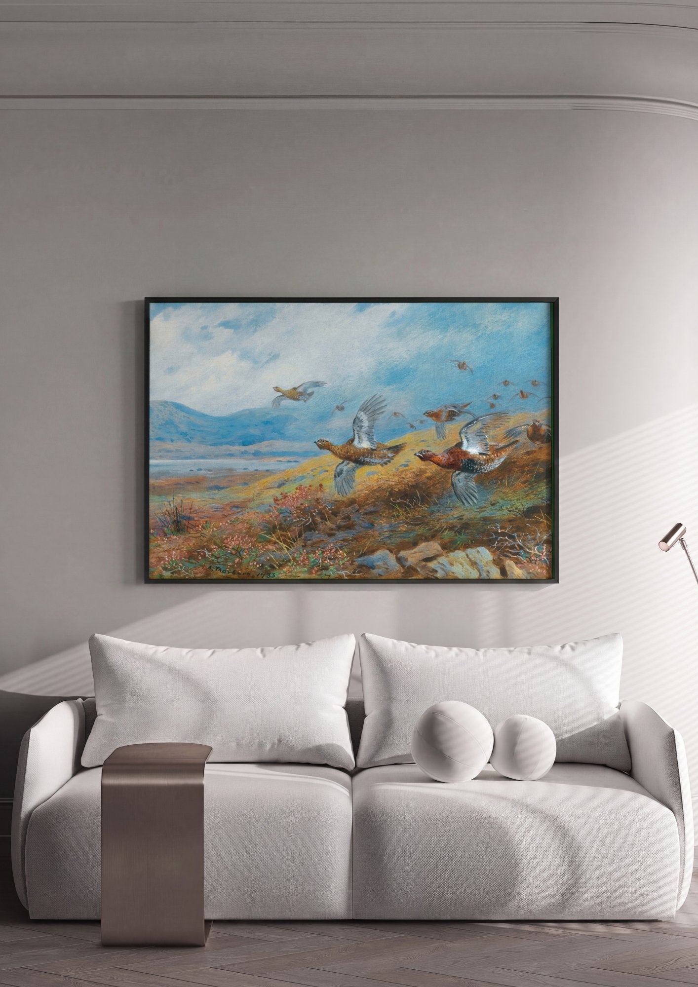 Quadro Decorativo Aves em Voo no Campo - Thorburn em ambiente decorado