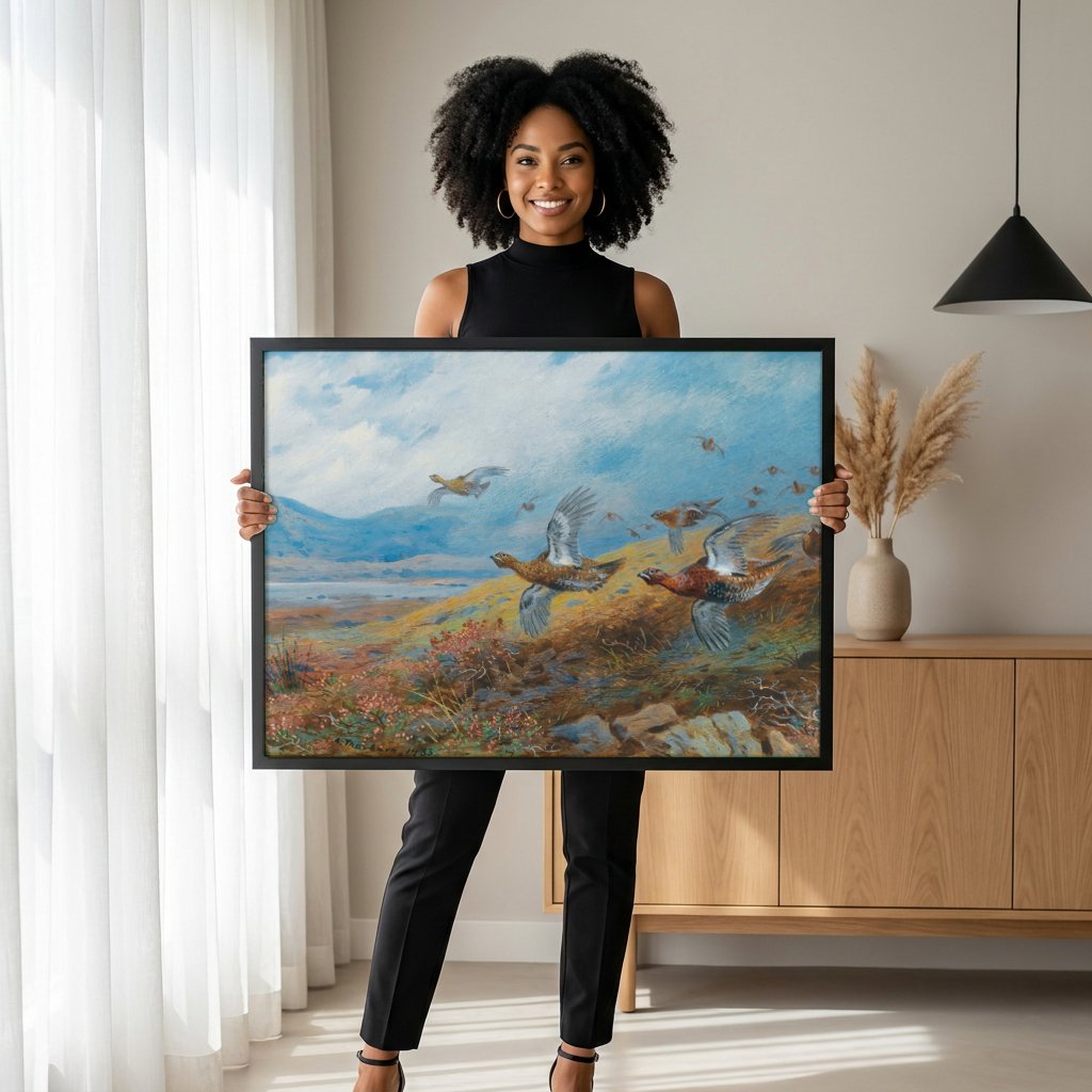 Quadro Decorativo Aves em Voo no Campo - Thorburn com modelo em ambiente