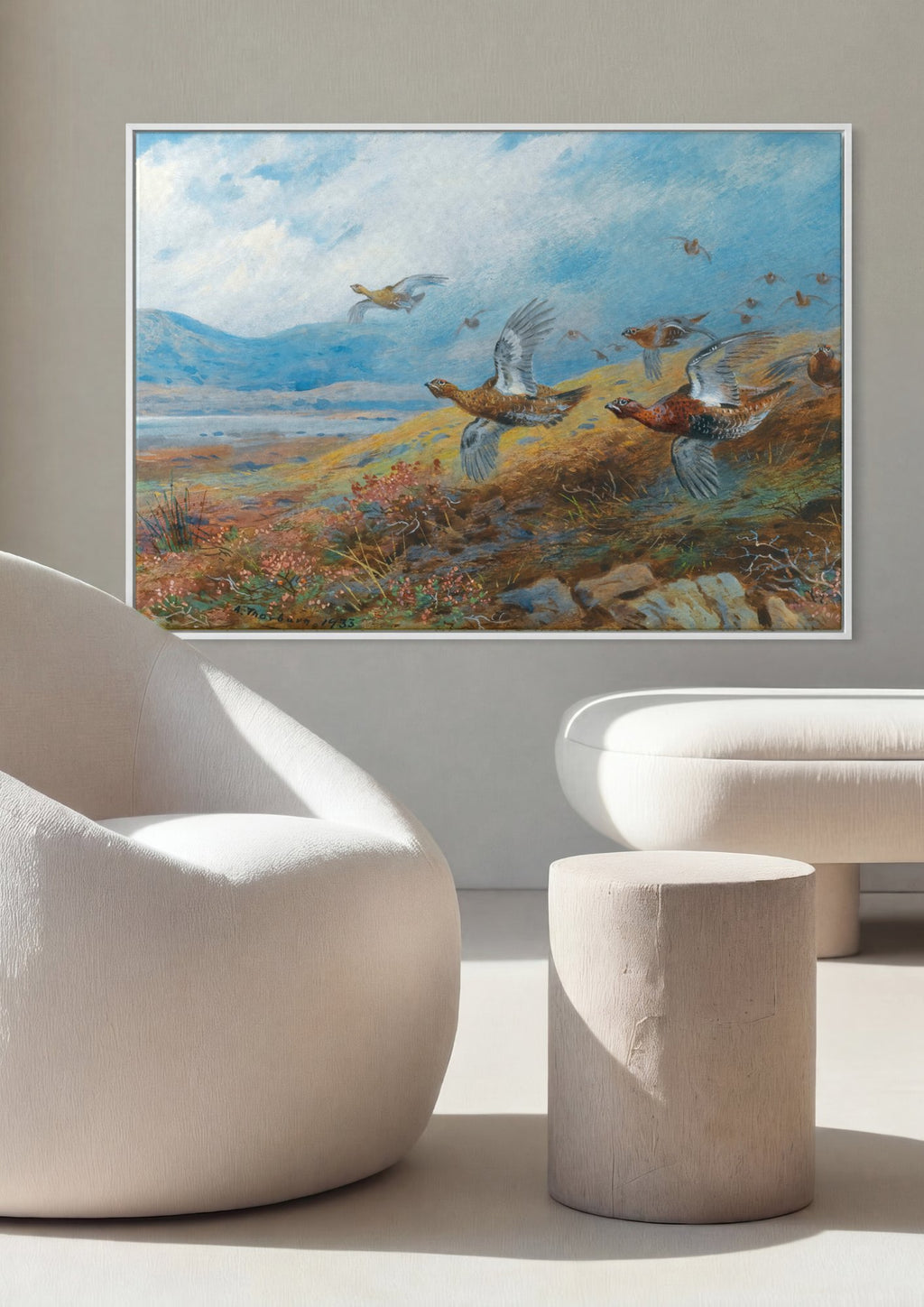 Quadro Decorativo Aves em Voo no Campo - Thorburn em ambiente decorado