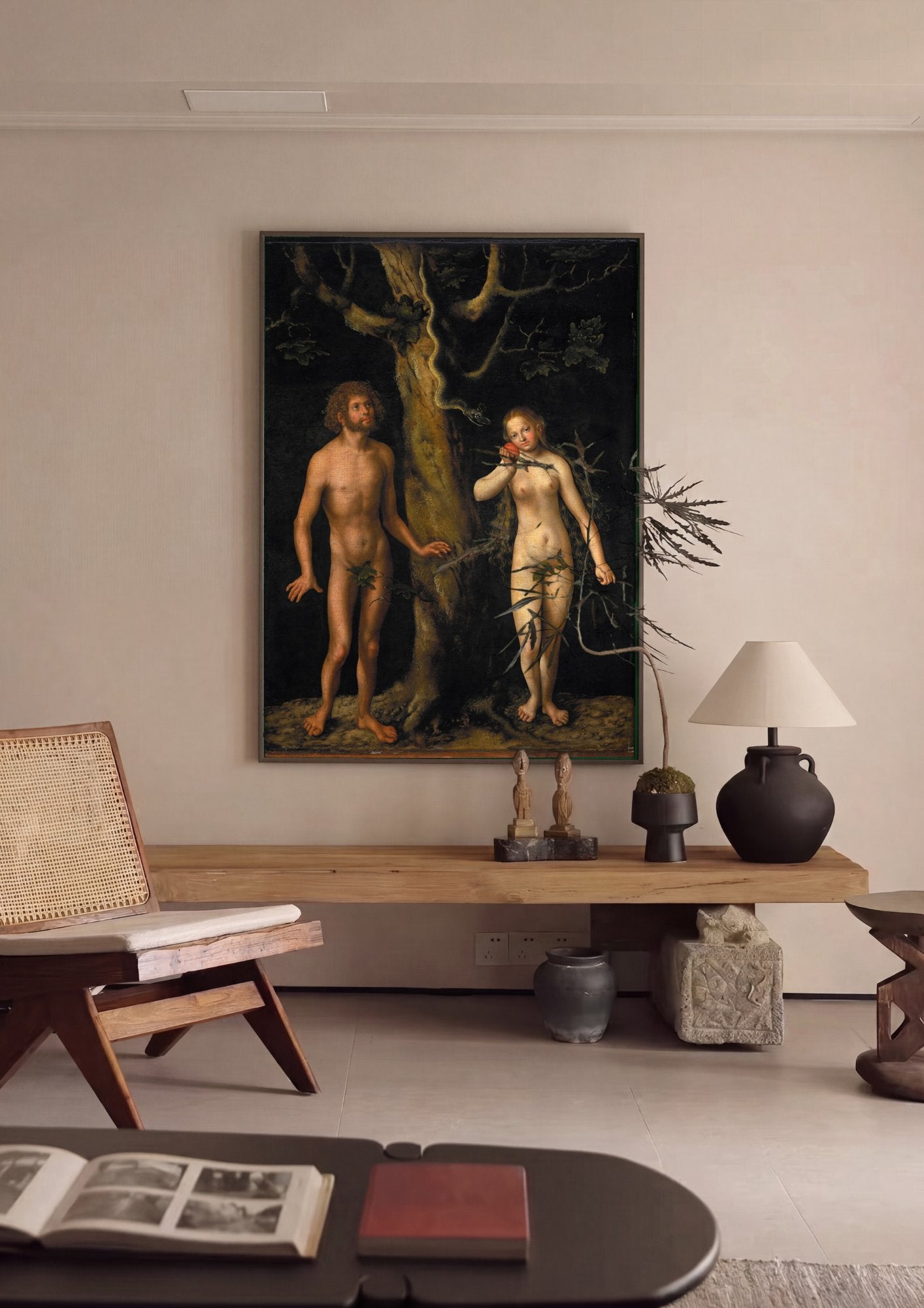 Quadro Decorativo Adão e Eva - Cranach, o Velho em ambiente decorado
