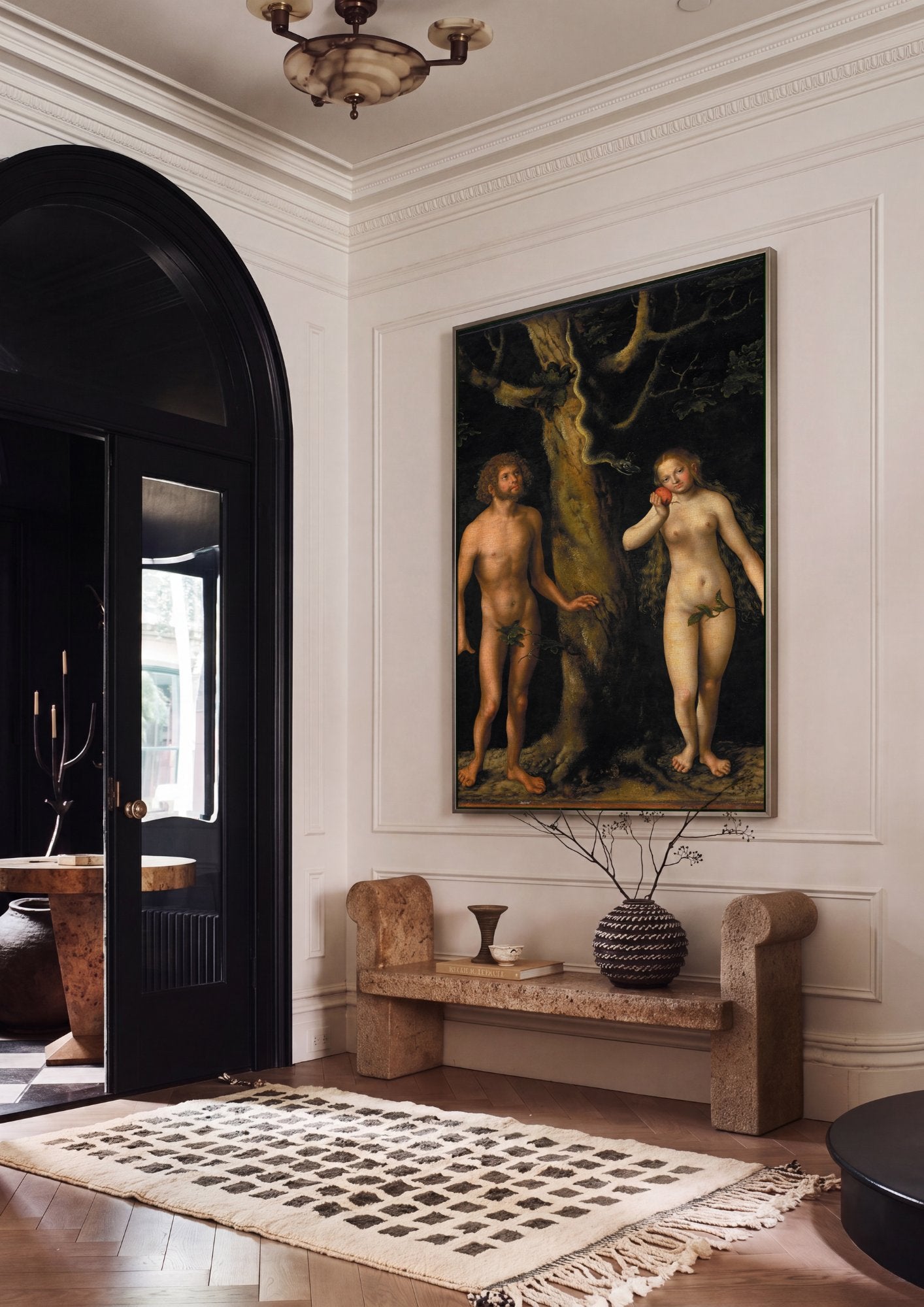 Quadro Decorativo Adão e Eva - Cranach, o Velho em ambiente decorado