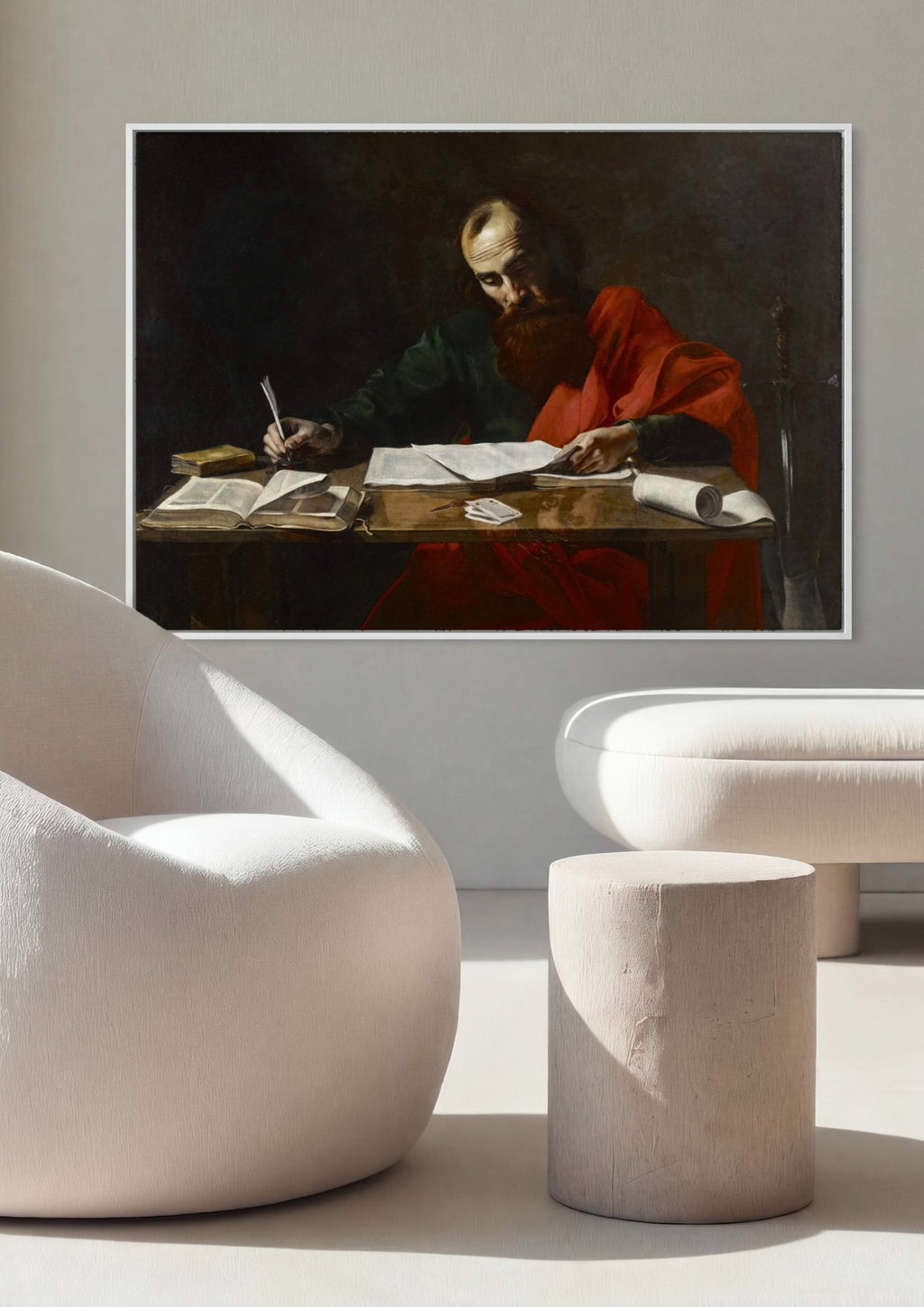 Quadro Decorativo São Paulo Escrevendo - Valentin de Boulogne em ambiente decorado