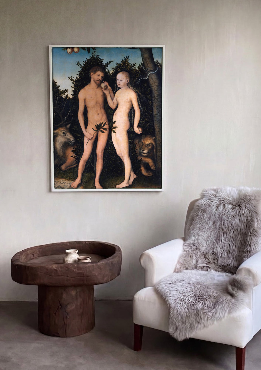 Quadro Decorativo Adão e Eva - Cranach, o Velho em ambiente decorado