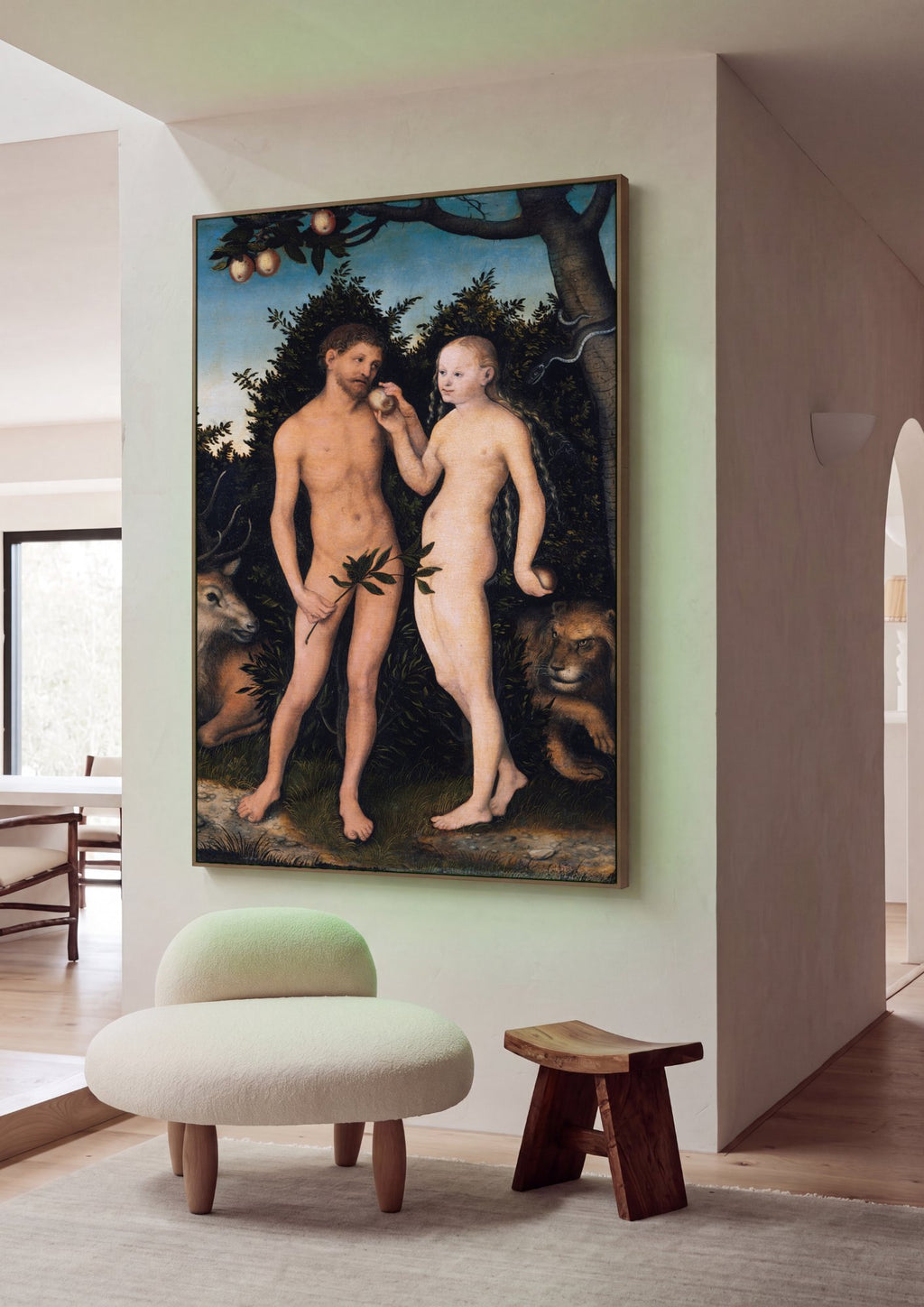 Quadro Decorativo Adão e Eva - Cranach, o Velho em ambiente decorado