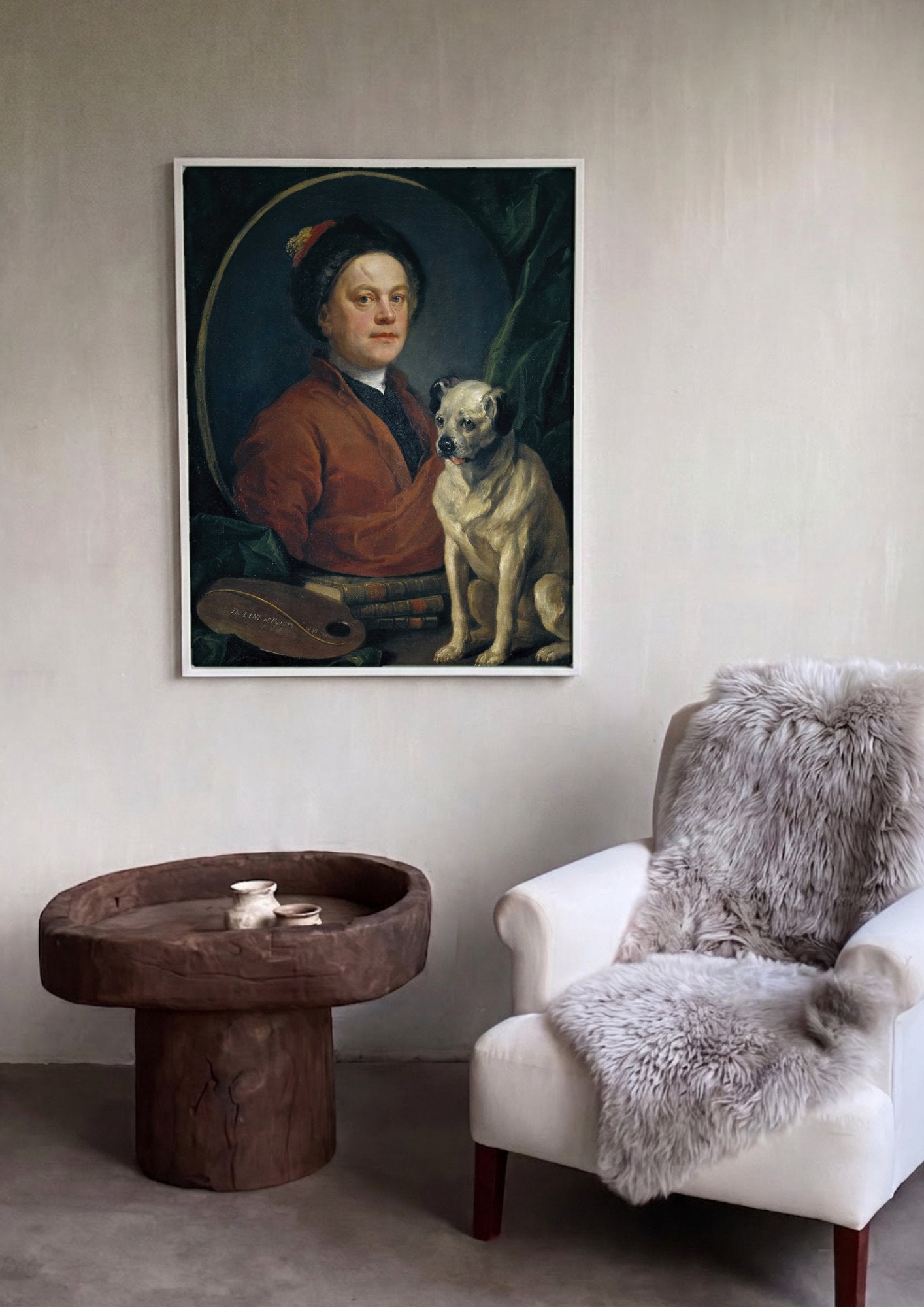 Quadro Decorativo Autorretrato com Cão - William Hogarth em ambiente decorado