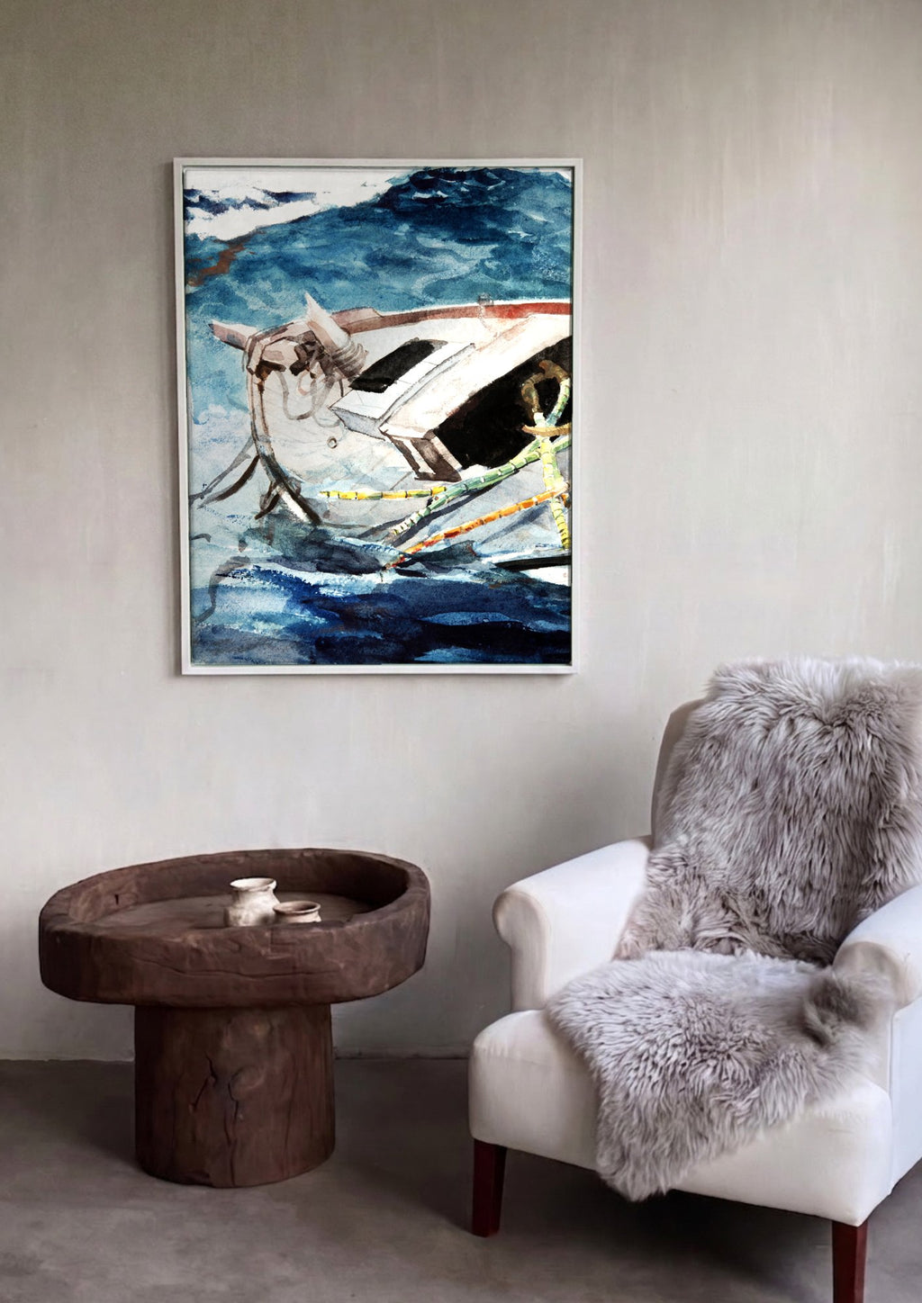 Quadro Decorativo Barco em Mar Agitado - Winslow Homer em ambiente decorado