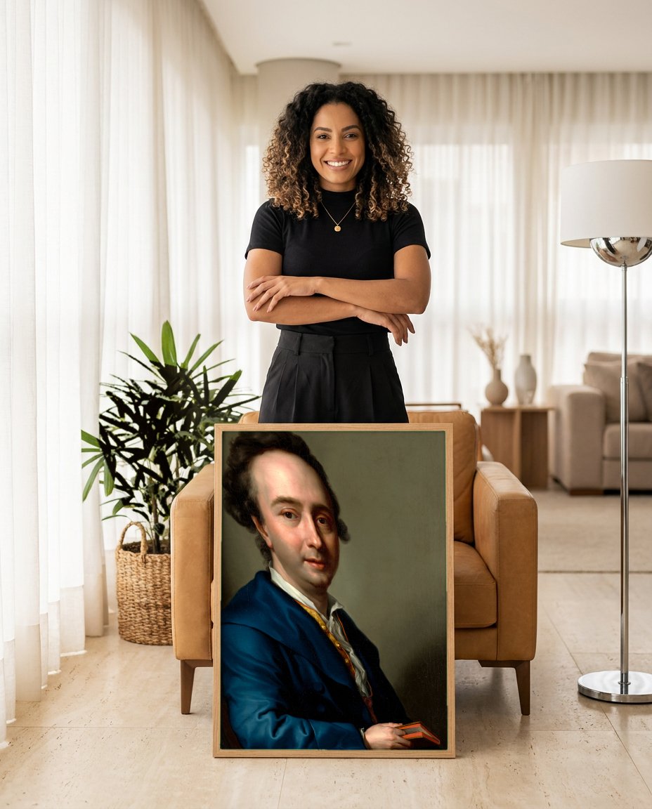 Quadro Decorativo Retrato de Johann Joachim Winckelmann - Mengs com modelo em ambiente