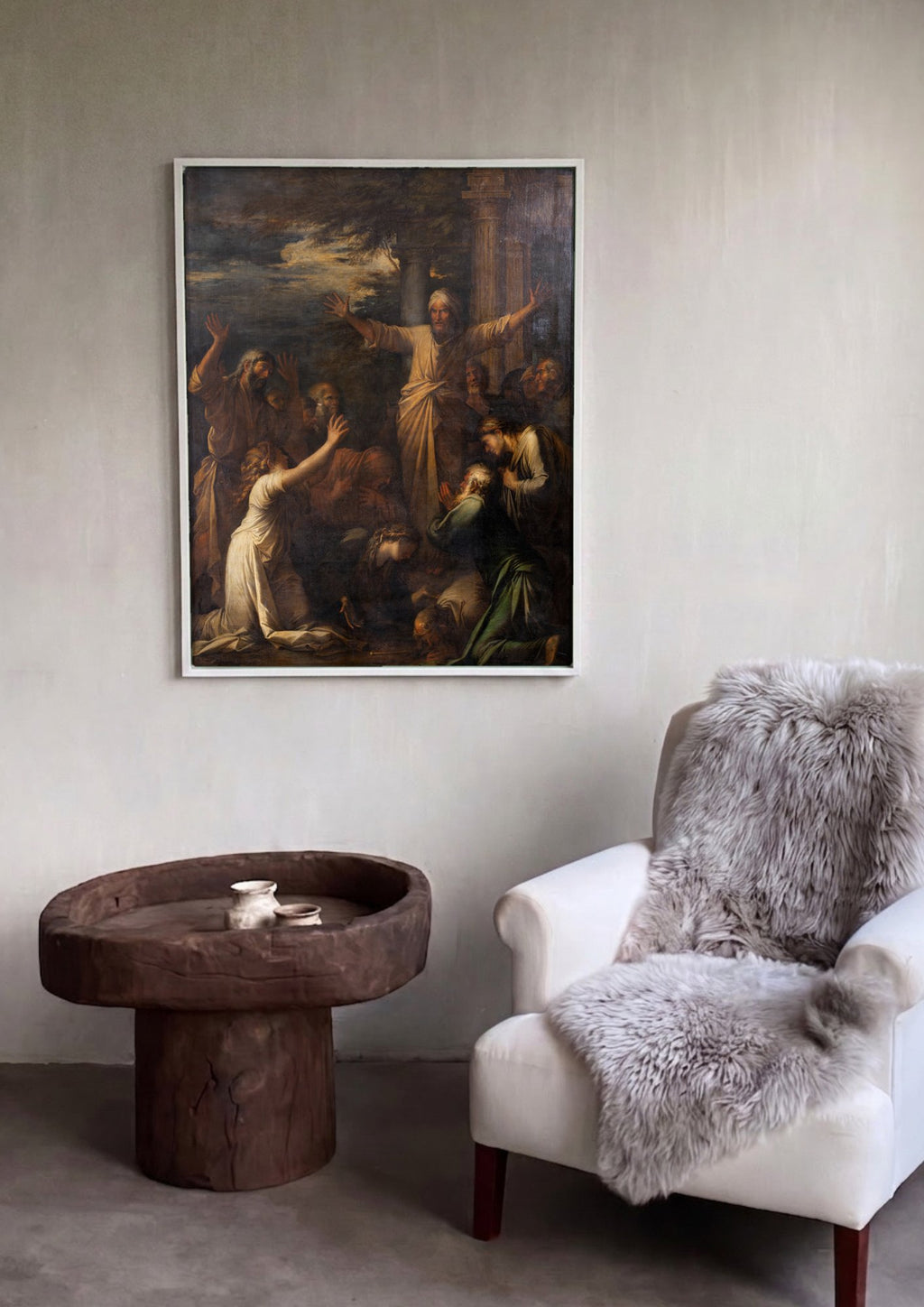 Quadro Decorativo A Pregação de São João Batista - Salvator Rosa em ambiente decorado