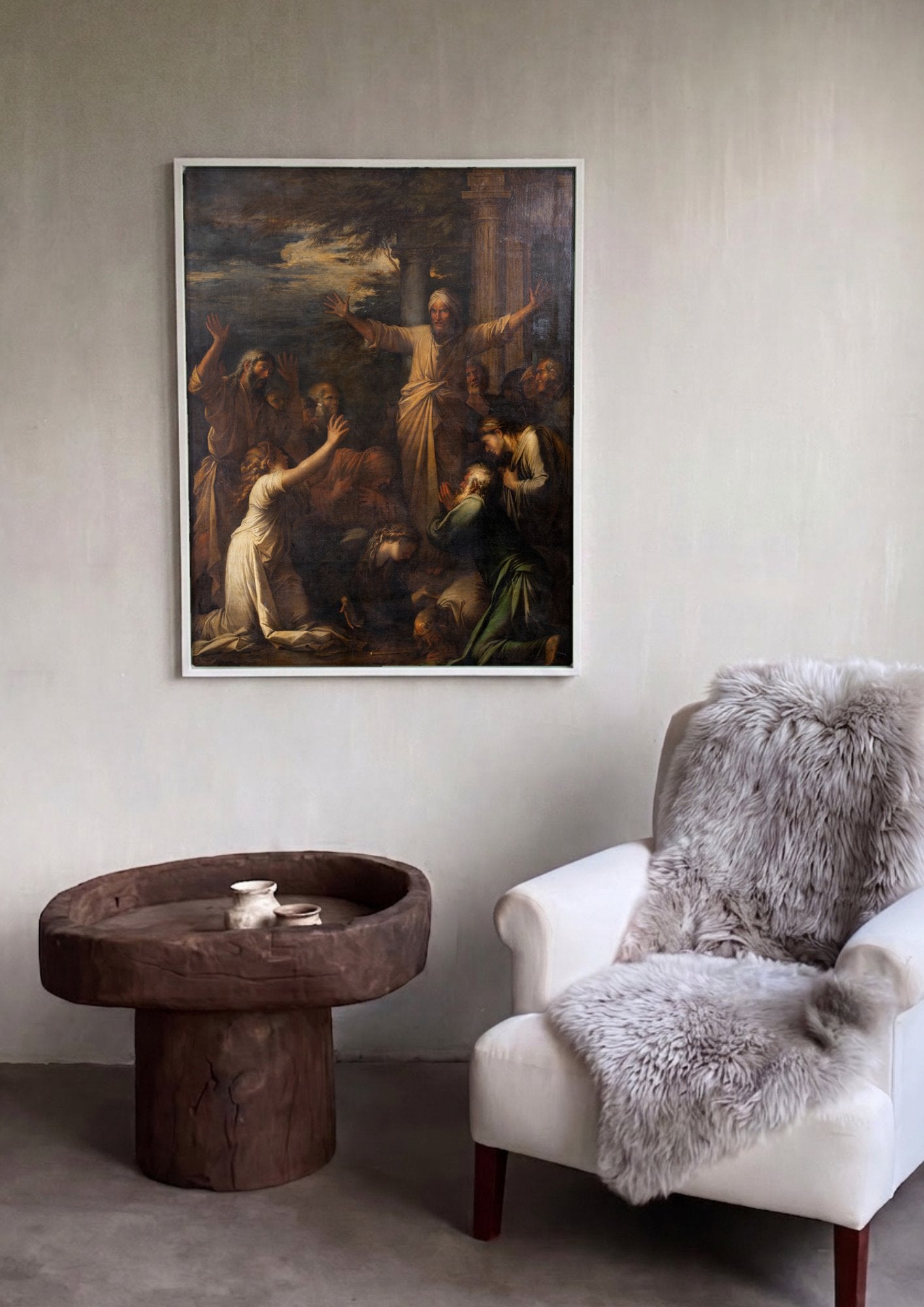 Quadro Decorativo A Pregação de São João Batista - Salvator Rosa em ambiente decorado