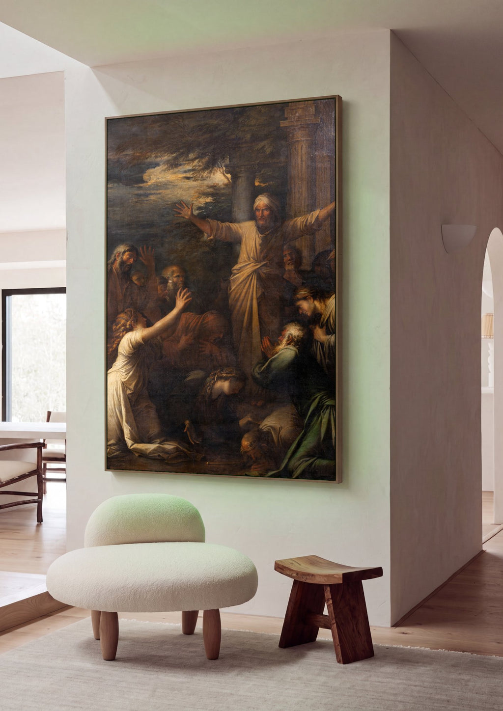 Quadro Decorativo A Pregação de São João Batista - Salvator Rosa em ambiente decorado