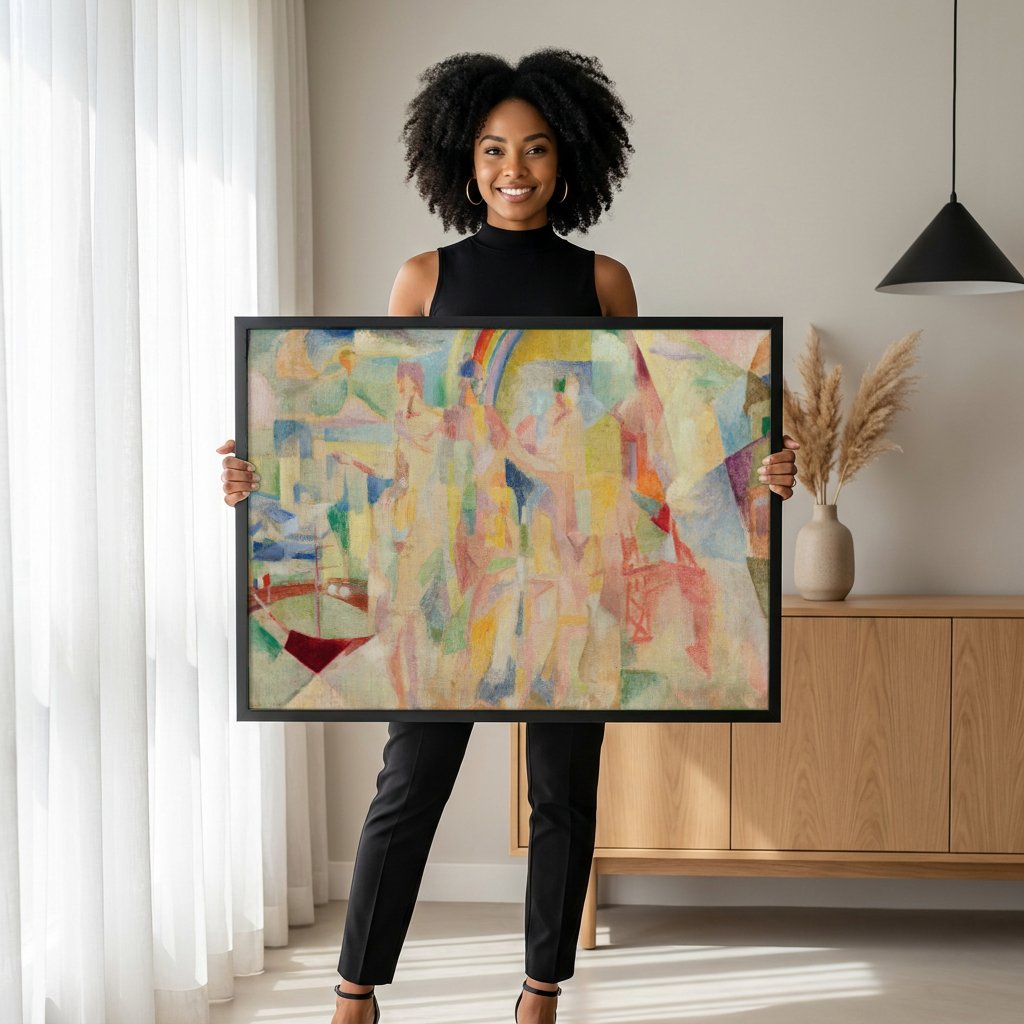 Quadro Decorativo A Cidade de Paris - Robert Delaunay com modelo em ambiente