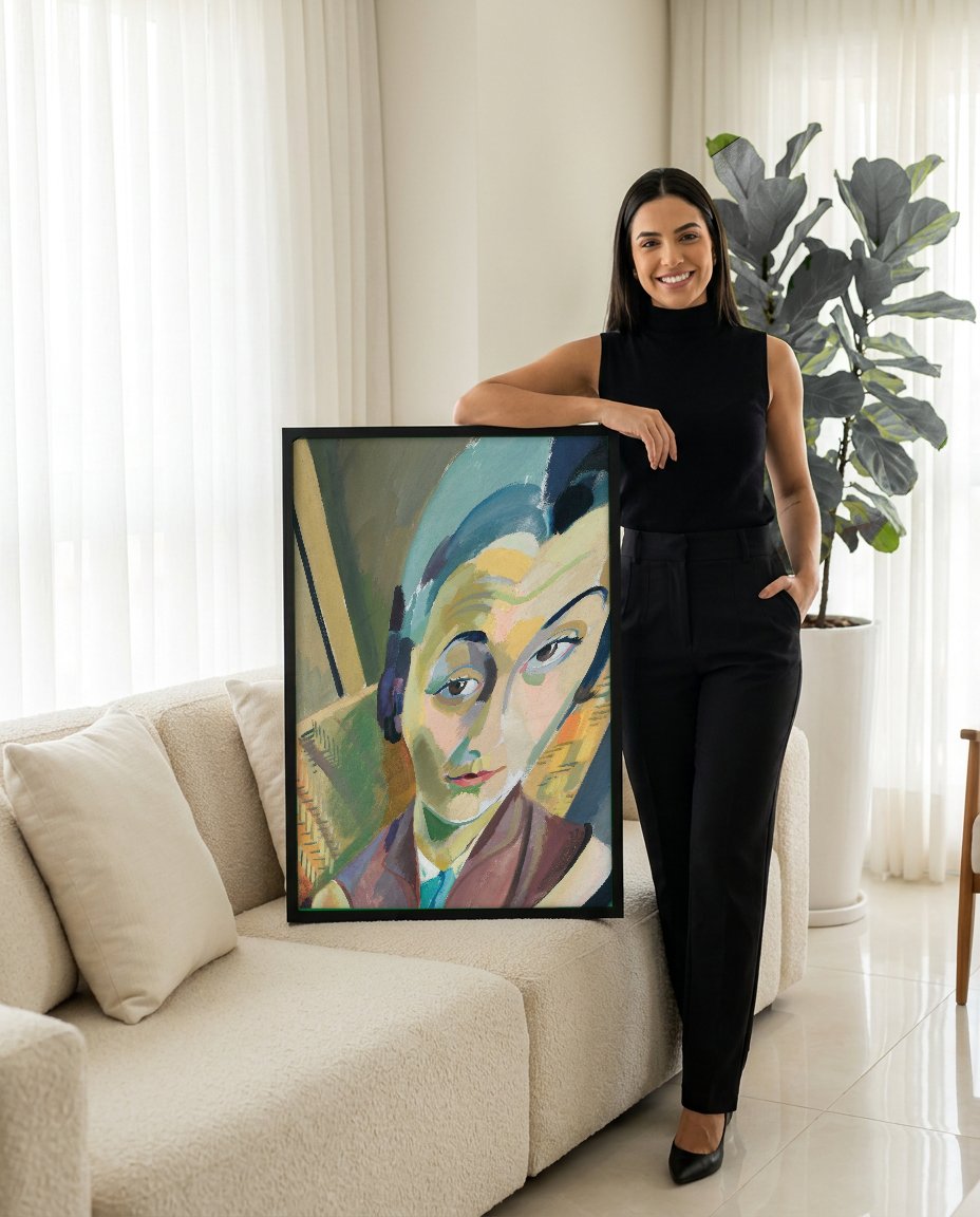 Quadro Decorativo Retrato de Mulher - Robert Delaunay com modelo em ambiente