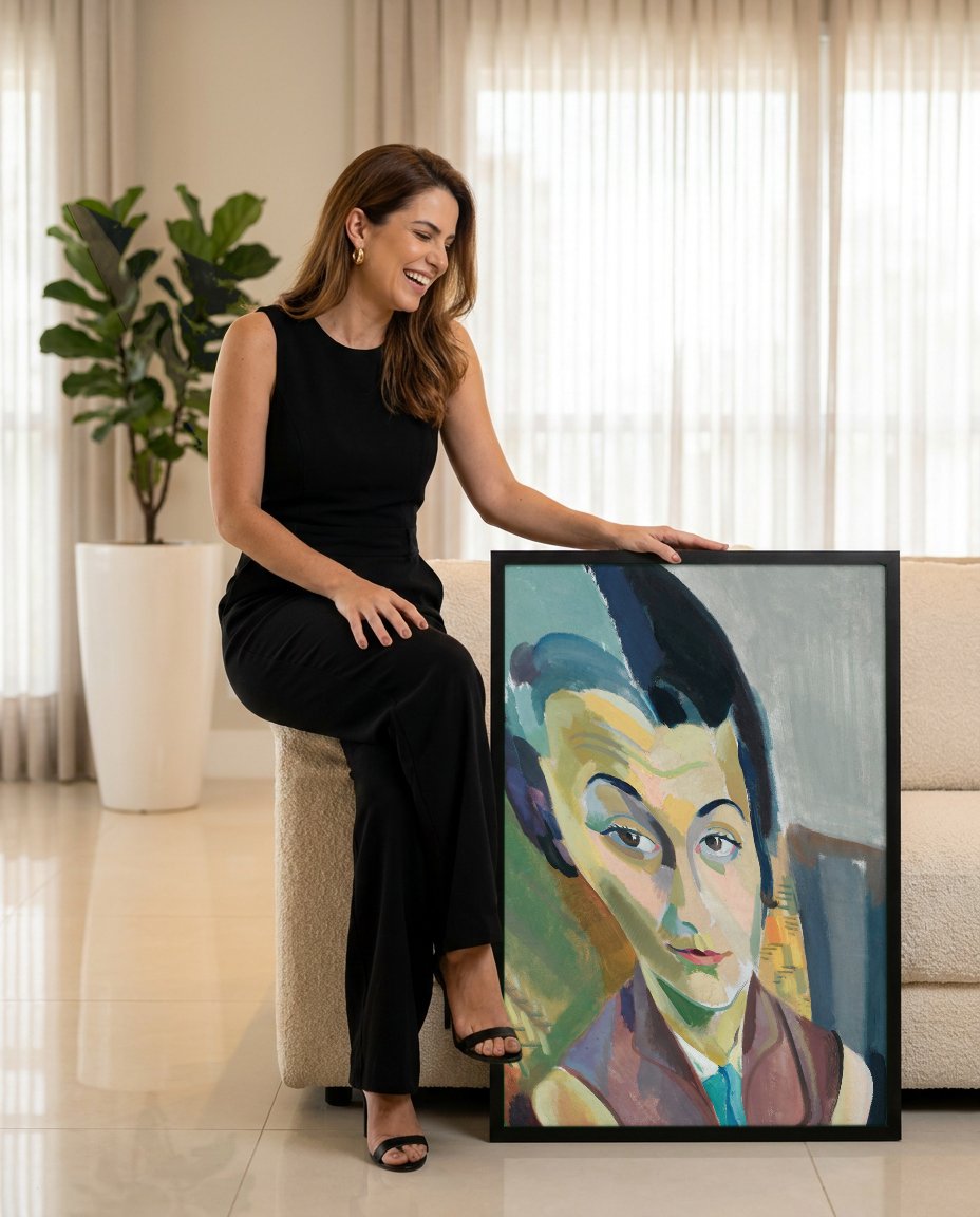 Quadro Decorativo Retrato de Mulher - Robert Delaunay com modelo em ambiente