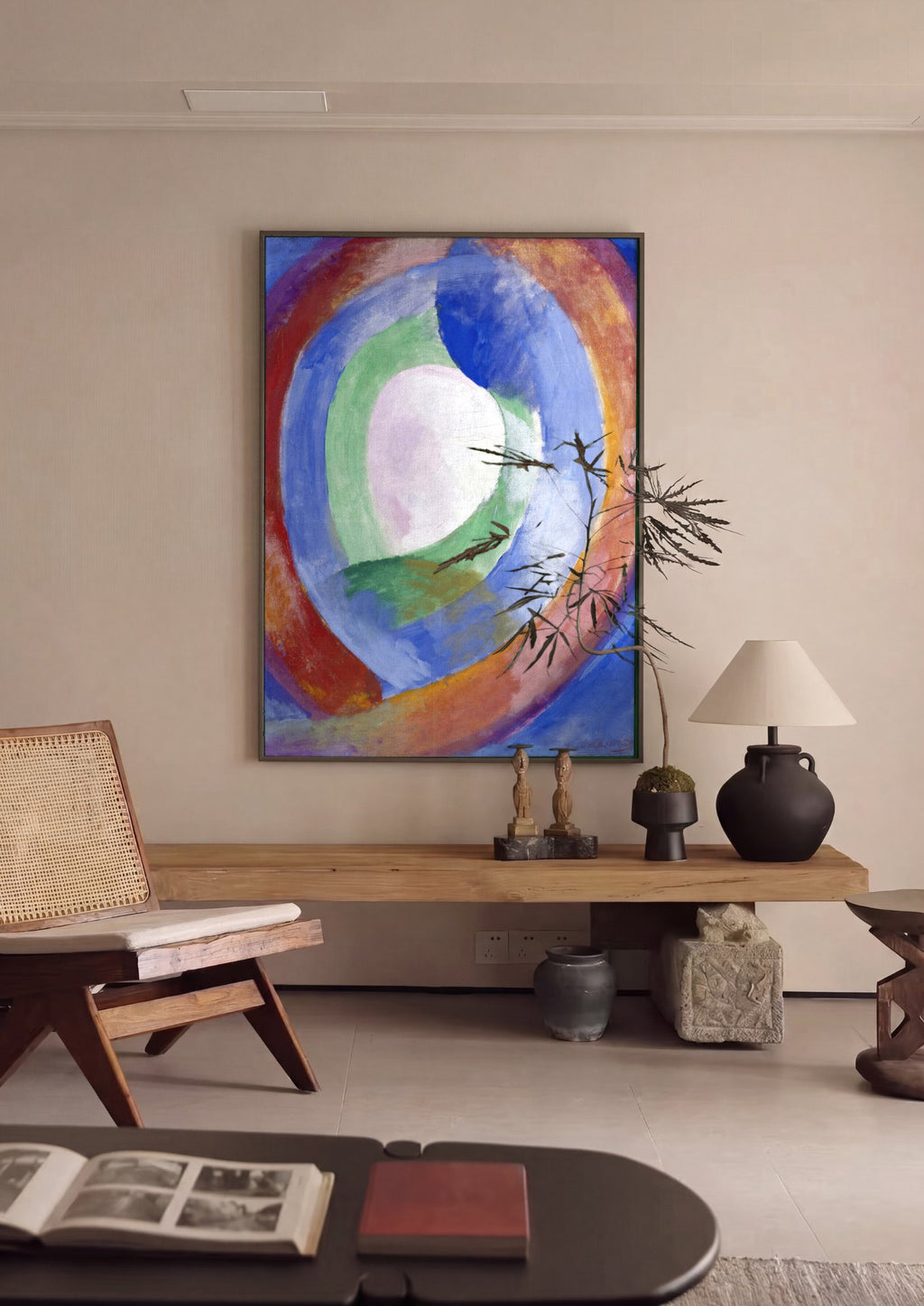 Quadro Decorativo Círculos de Cores - Robert Delaunay em ambiente decorado