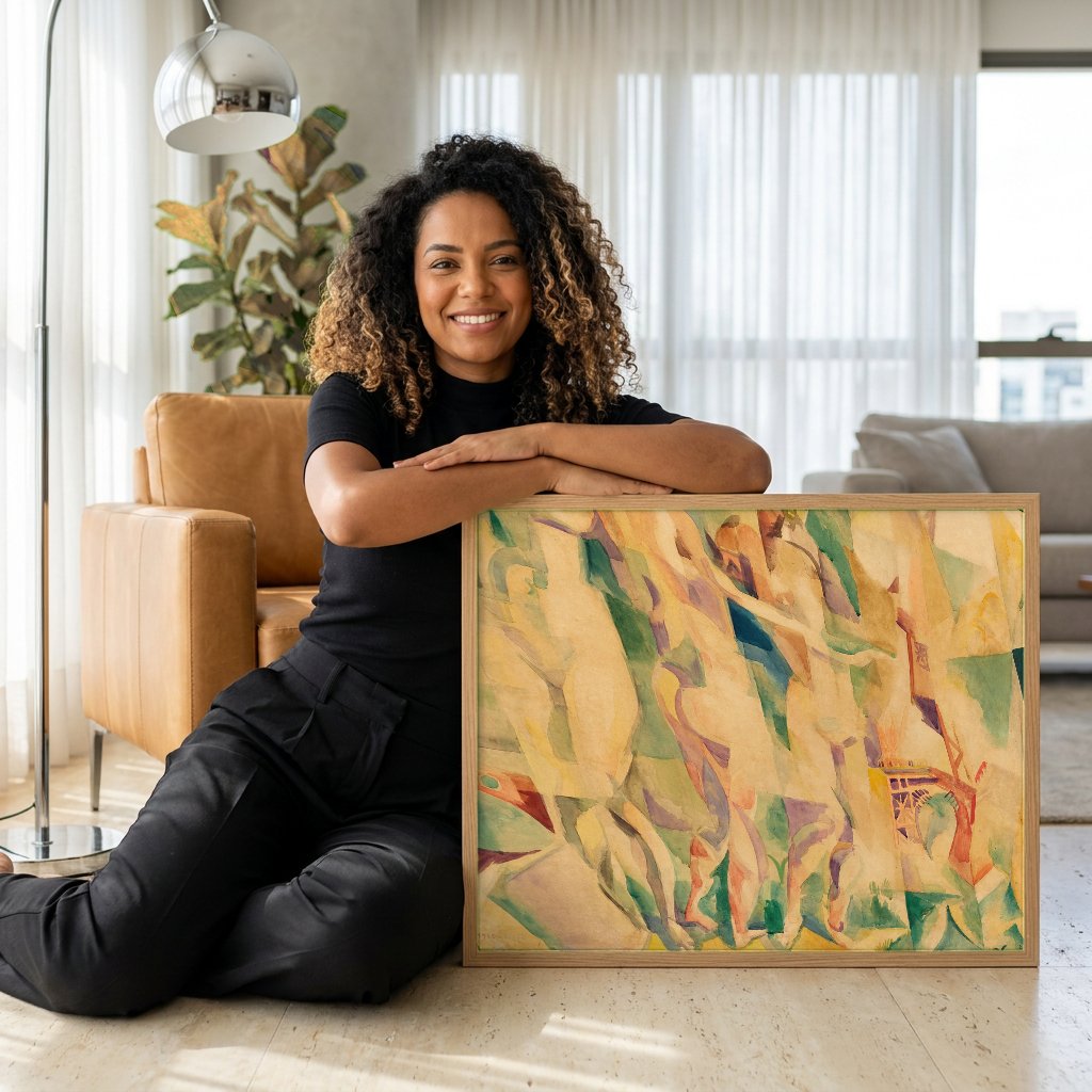 Quadro Decorativo A Cidade de Paris - Robert Delaunay com modelo em ambiente