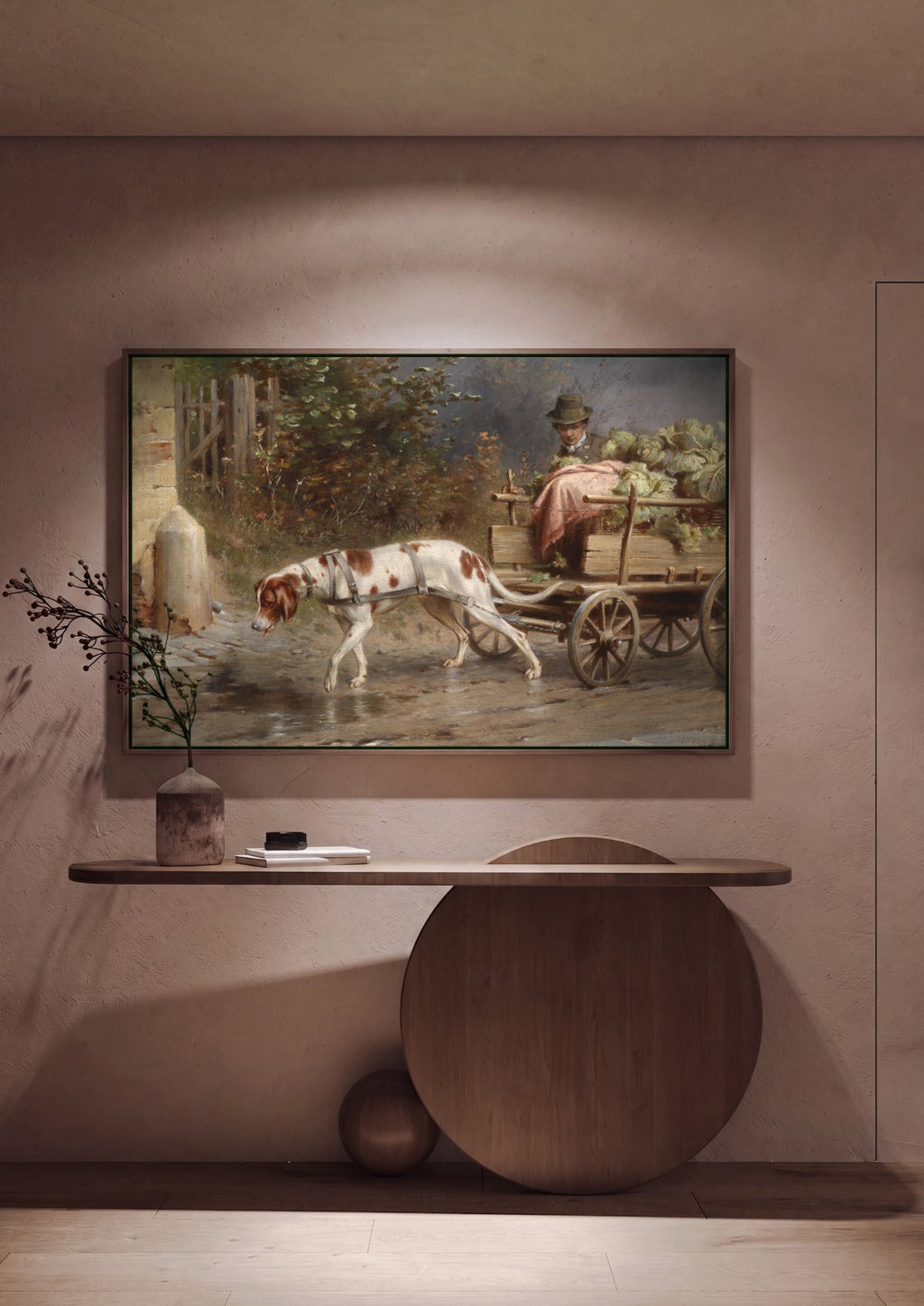Quadro Decorativo Cão Atrelado à Carroça - Carl Reichert em ambiente decorado