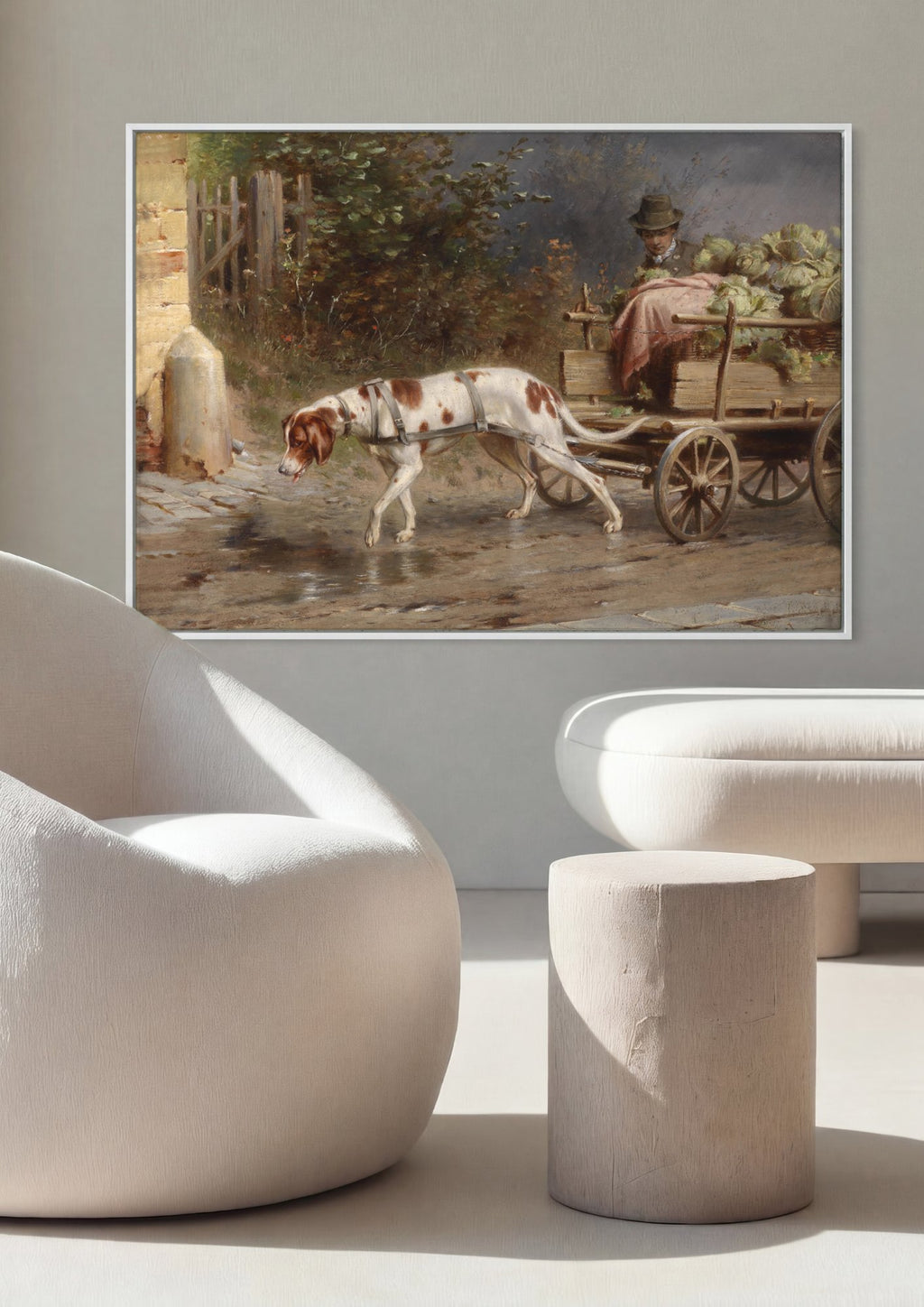 Quadro Decorativo Cão Atrelado à Carroça - Carl Reichert em ambiente decorado