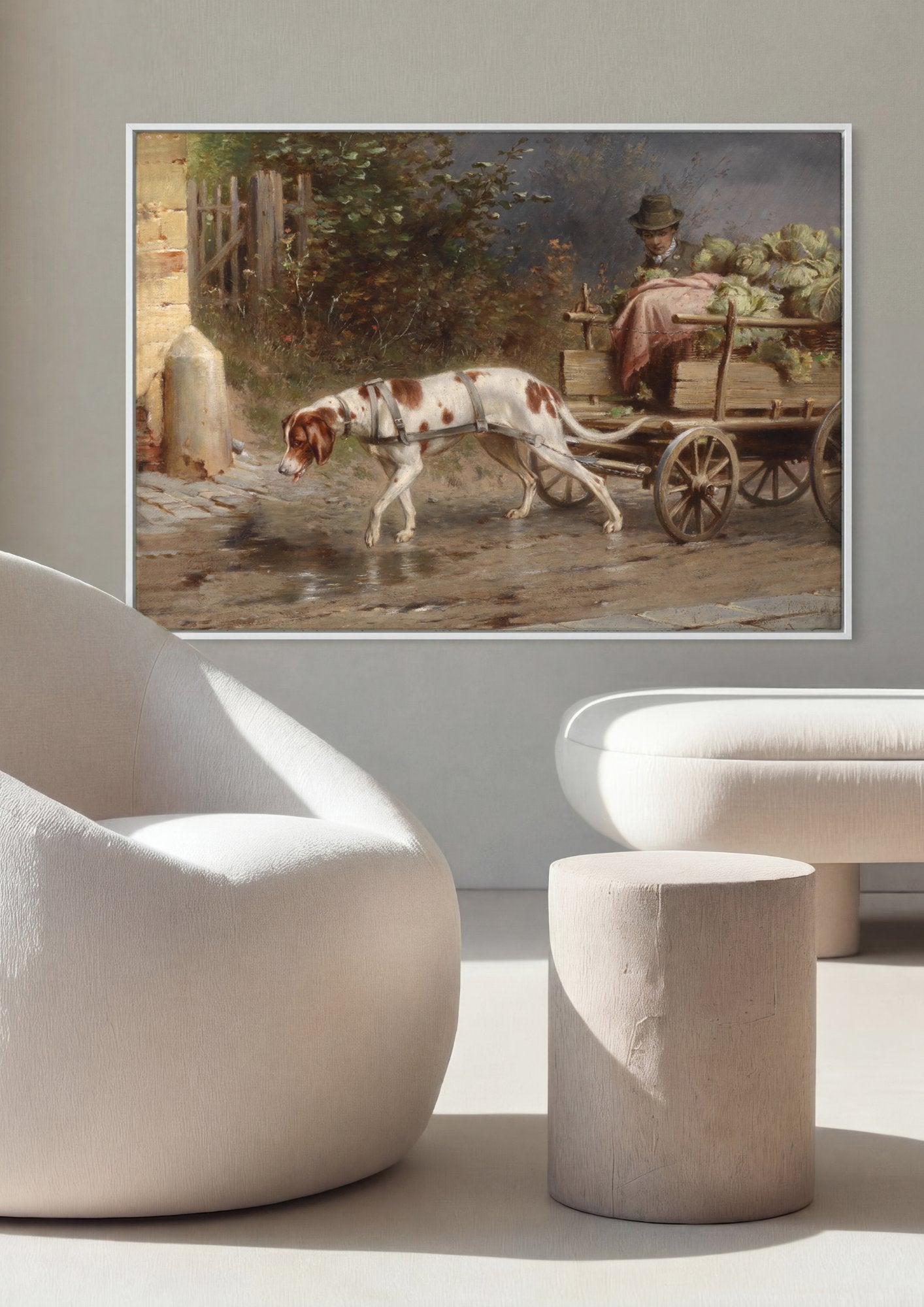 Quadro Decorativo Cão Atrelado à Carroça - Carl Reichert em ambiente decorado