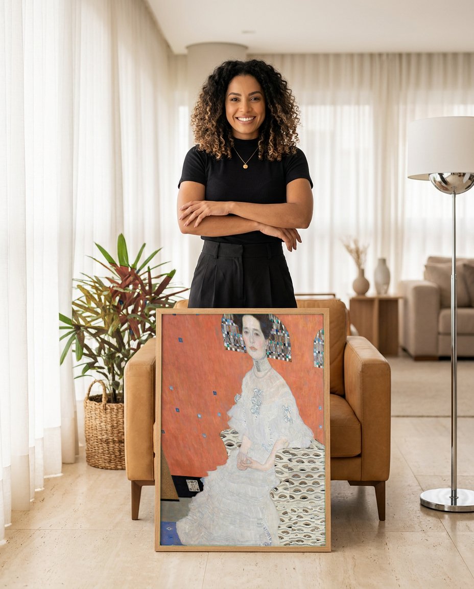 Quadro Decorativo Retrato de Adele Bloch-Bauer I - Gustav Klimt com modelo em ambiente