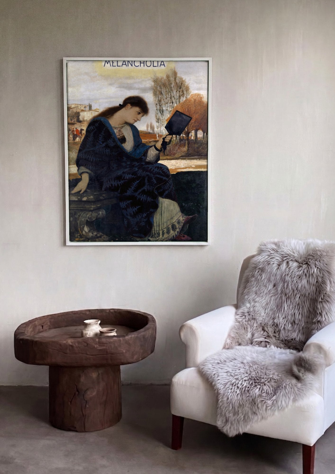 Quadro Decorativo Melancolia - Arnold Böcklin em ambiente decorado