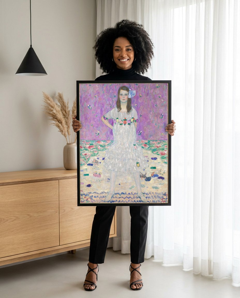 Quadro Decorativo Ritmo de Cores e Emoções - Gustav Klimt com modelo em ambiente