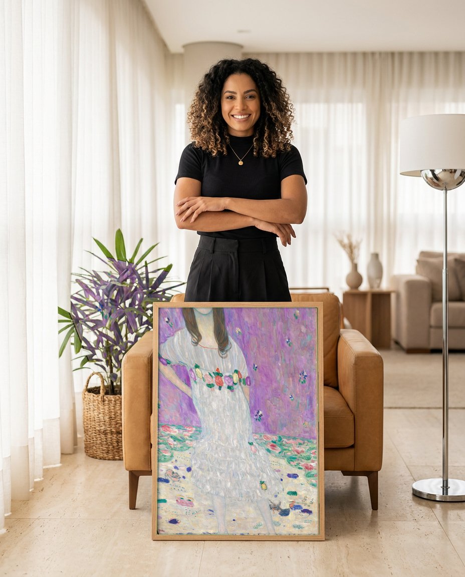 Quadro Decorativo Ritmo de Cores e Emoções - Gustav Klimt com modelo em ambiente