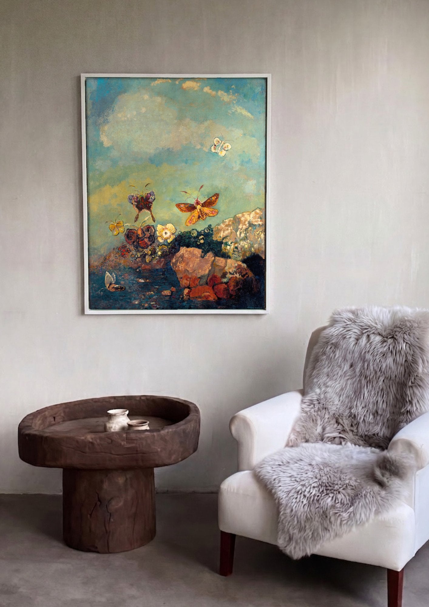 Quadro Decorativo Borboletas e Flores - Odilon Redon em ambiente decorado
