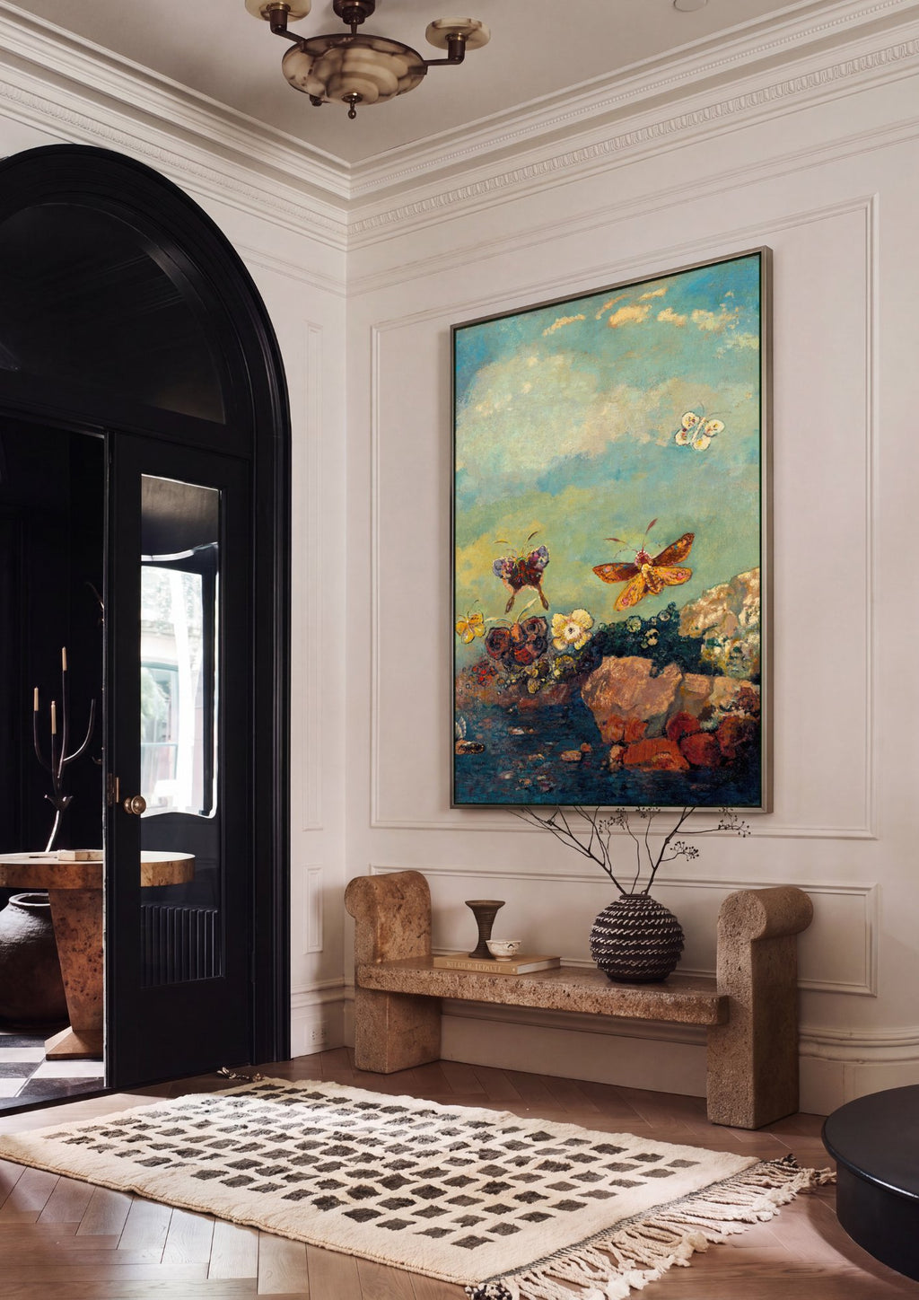 Quadro Decorativo Borboletas e Flores - Odilon Redon em ambiente decorado