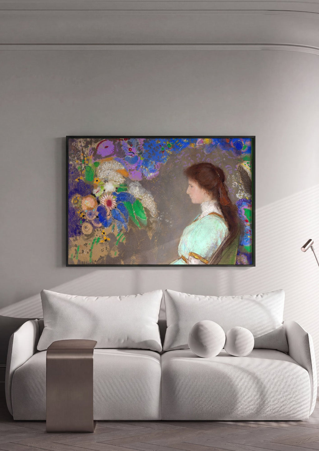 Quadro Decorativo A Jovem e as Flores - Odilon Redon em ambiente decorado