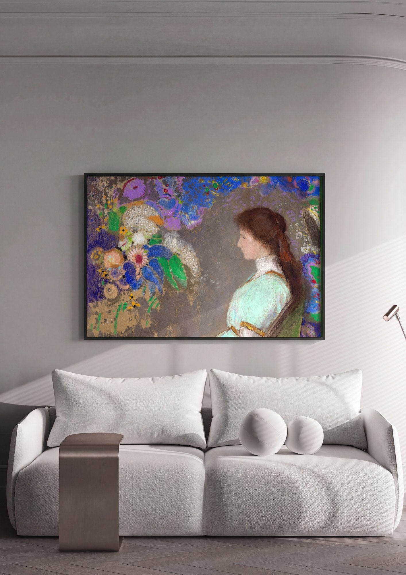 Quadro Decorativo A Jovem e as Flores - Odilon Redon em ambiente decorado
