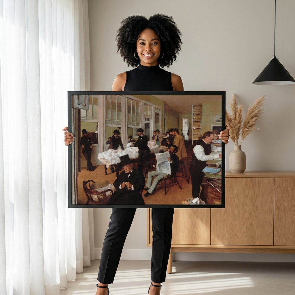 Quadro Decorativo O Escritório de Algodão em Nova Orleans - Degas com modelo em ambiente