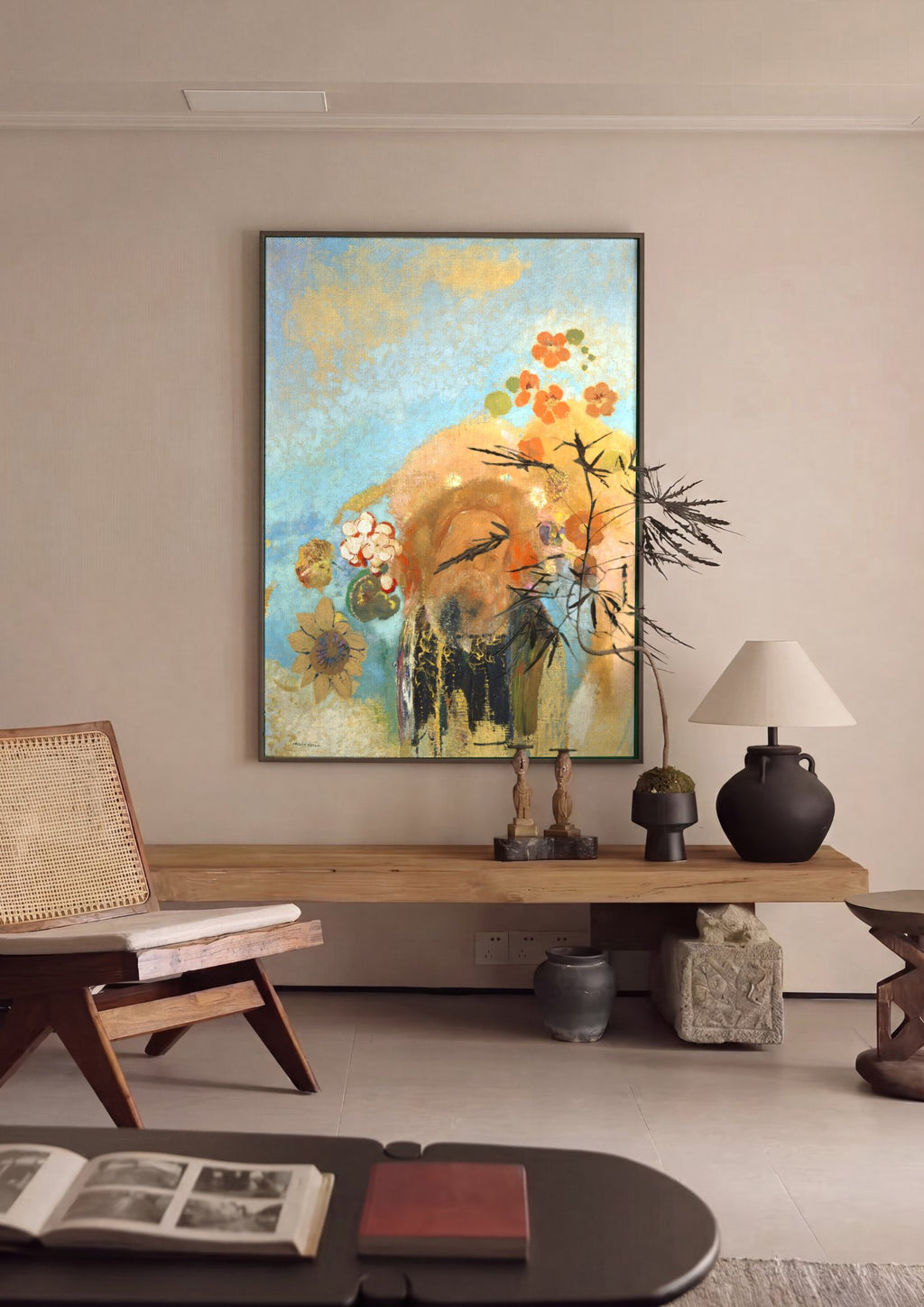 Quadro Decorativo O Velho com Flores - Odilon Redon em ambiente decorado