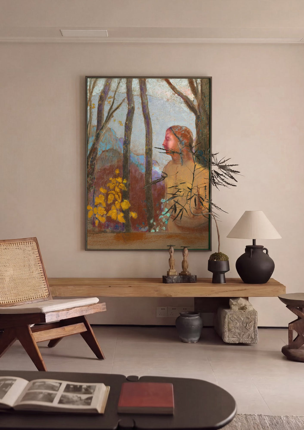 Quadro Decorativo A Mulher no Bosque - Odilon Redon em ambiente decorado
