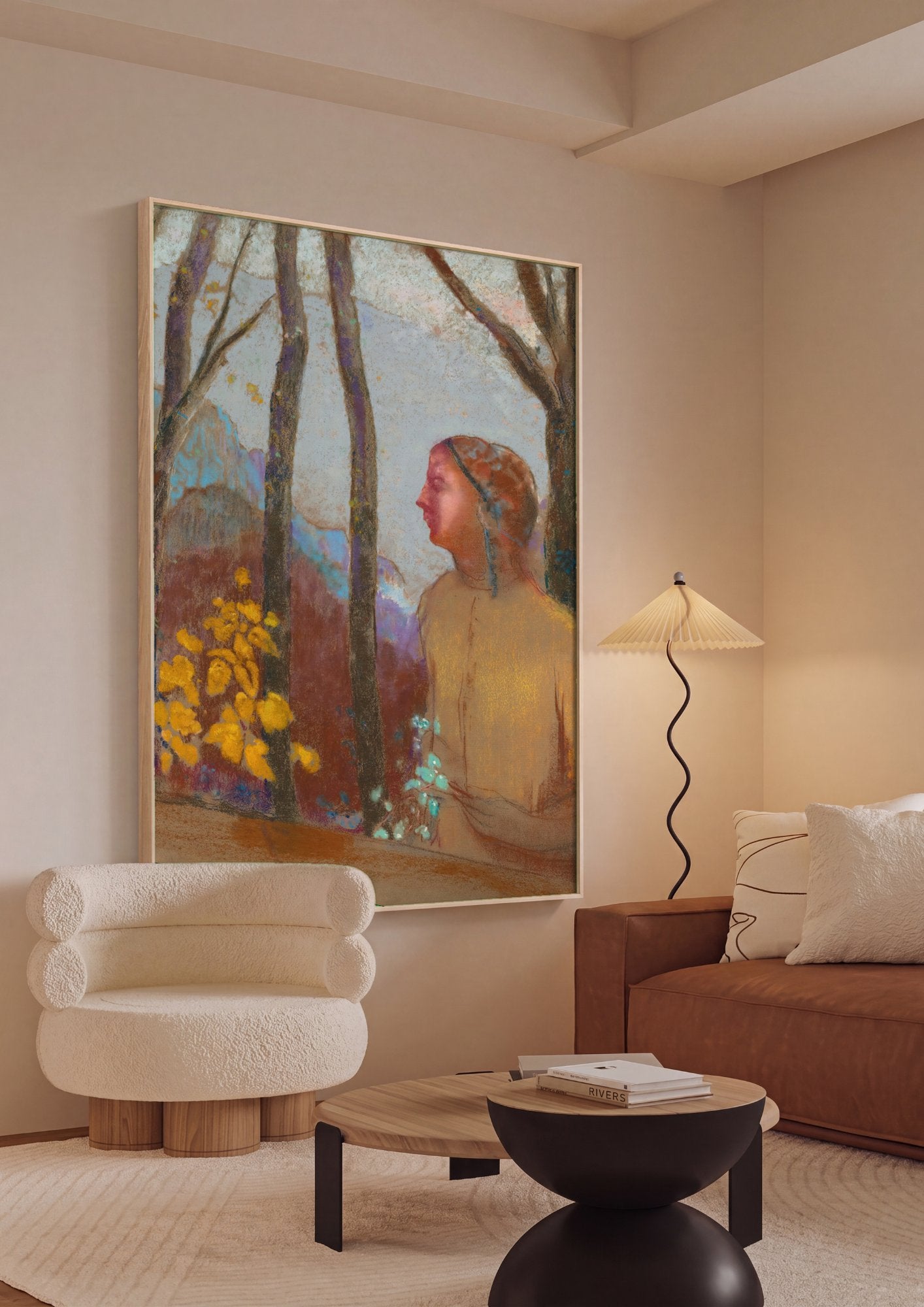 Quadro Decorativo A Mulher no Bosque - Odilon Redon em ambiente decorado