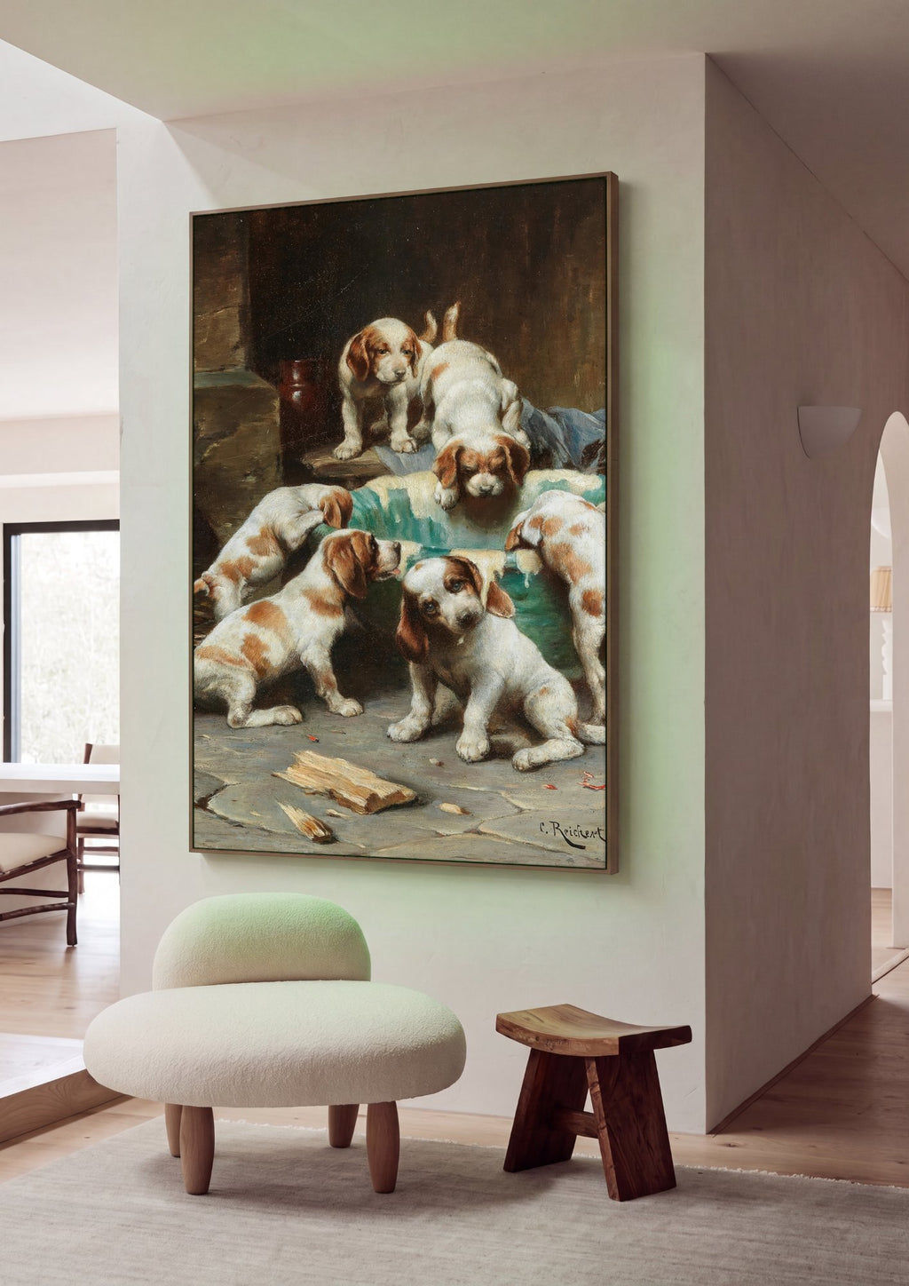 Quadro Decorativo Cãezinhos Brincalhões - Carl Reichert em ambiente decorado