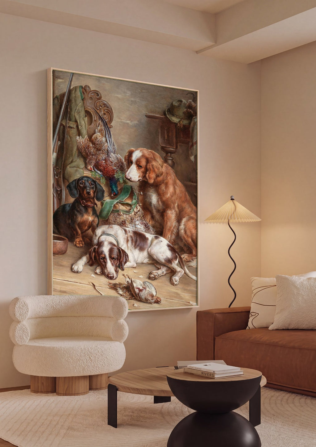 Quadro Decorativo Cães de Caça e Faisões - Carl Reichert em ambiente decorado