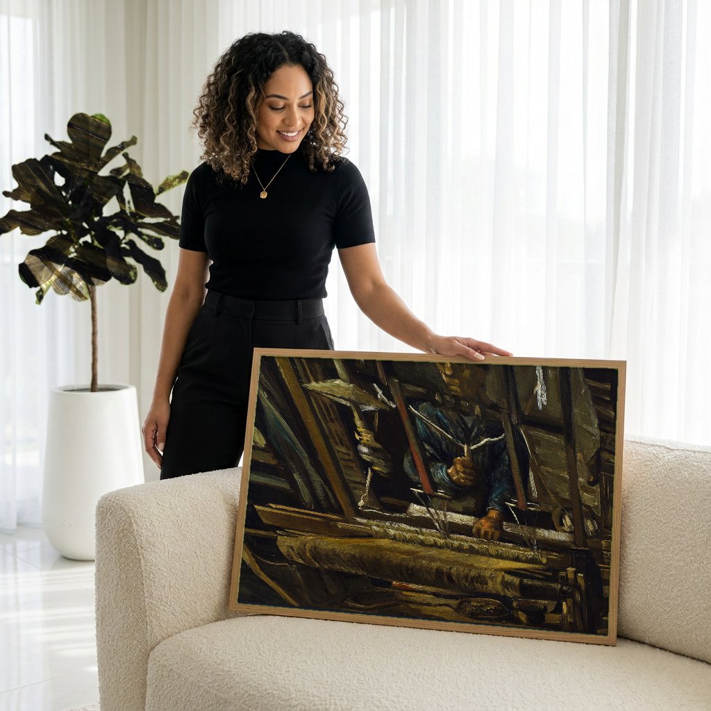 Quadro Decorativo O Tecelão - Van Gogh com modelo em ambiente