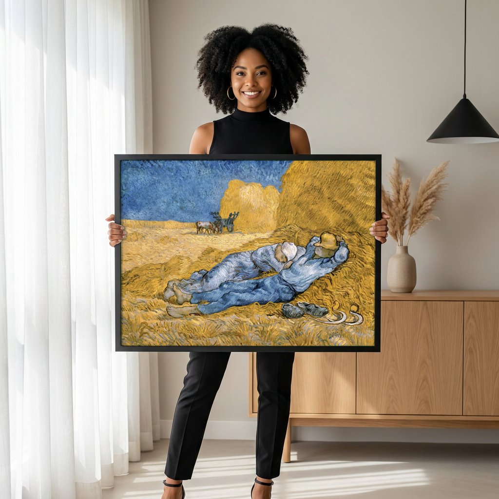 Quadro Decorativo A Sesta - Van Gogh com modelo em ambiente