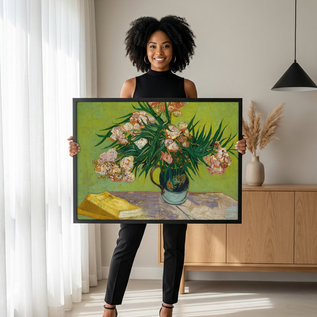 Quadro Decorativo 'Oleandros' - Van Gogh com modelo em ambiente