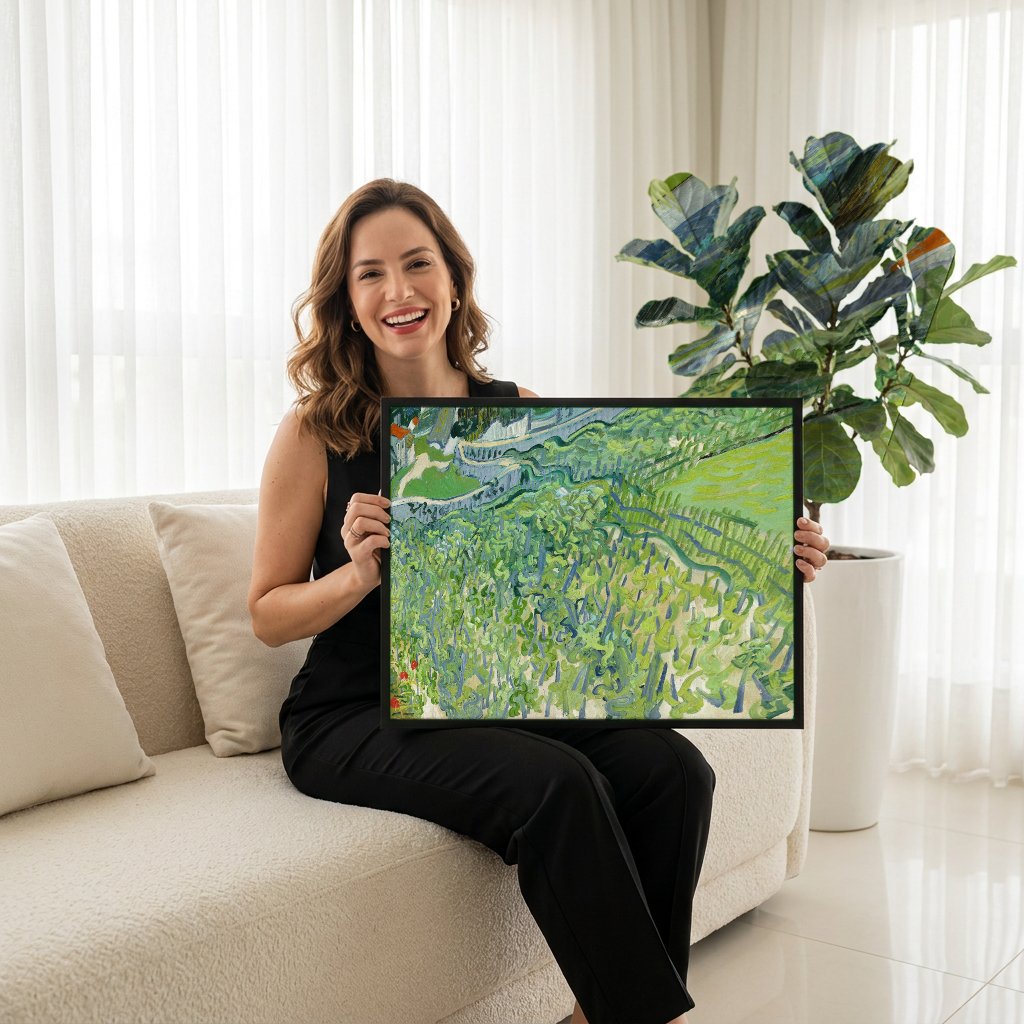 Quadro Decorativo A Vinha Verde - Van Gogh com modelo em ambiente