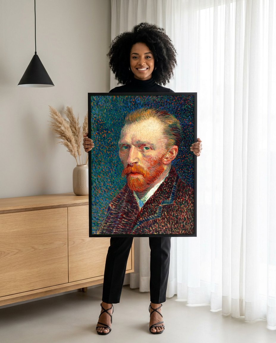 Quadro Decorativo Autorretrato - Van Gogh com modelo em ambiente